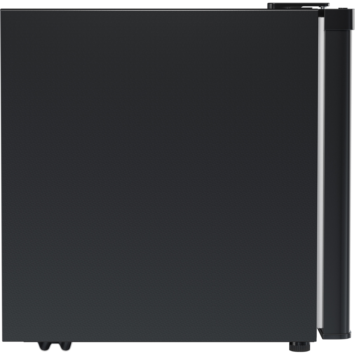 A black textured casing with silver accents and black feet.