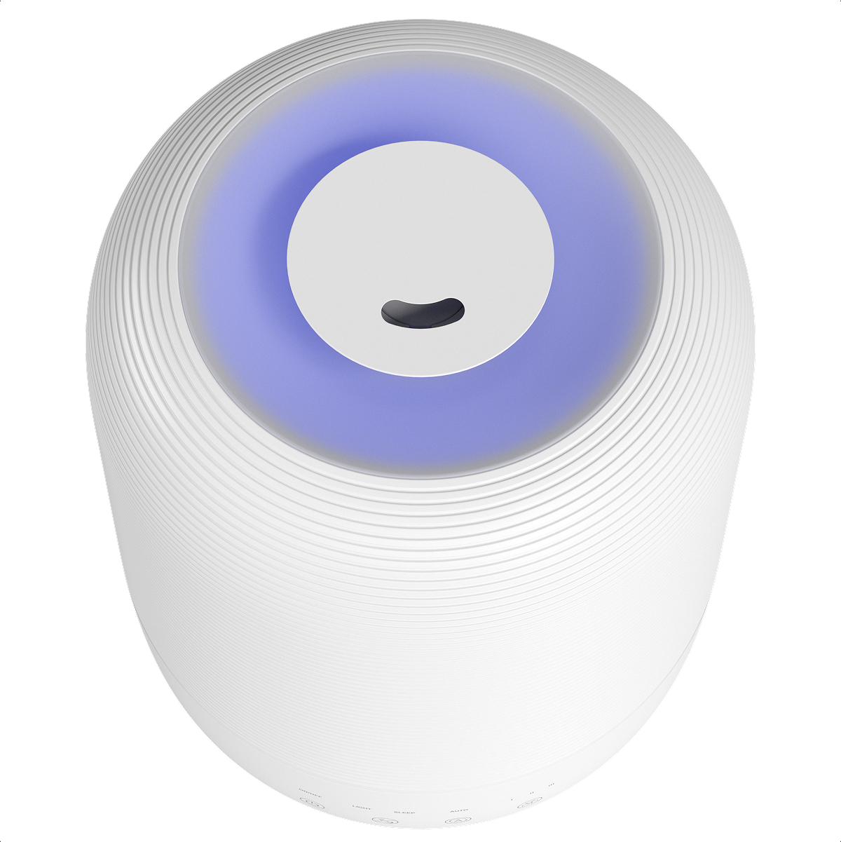 A white humidifier with blue light and a slot on top.