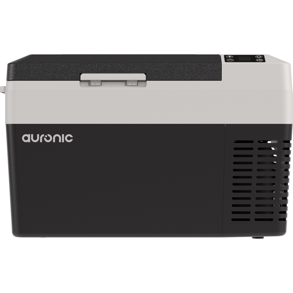 Glacière Auronic noire et grise avec commandes numériques.