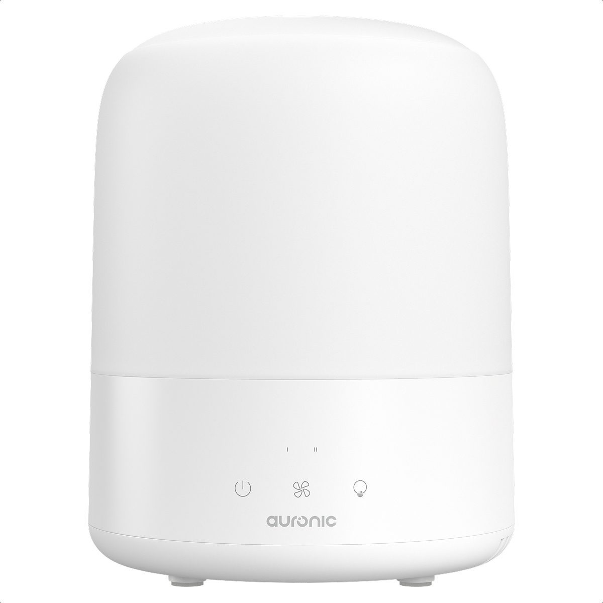 Ein weißer Auronic Luftbefeuchter mit abgerundeter Oberseite und Bedienfeld.