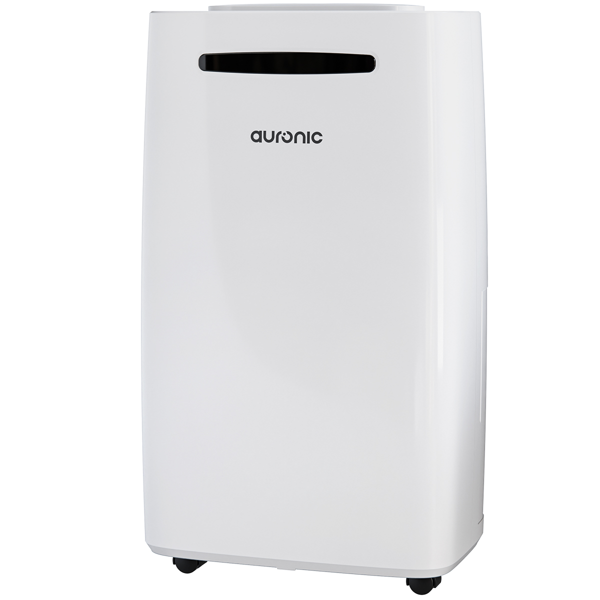 Een witte luchtontvochtiger met "auronic" logo en wielen.
