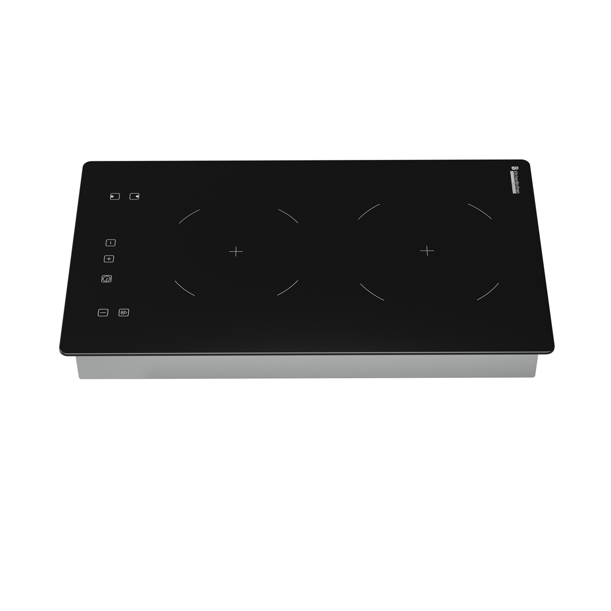 Black induction hob with four cooking zones and touch controls on the left side.