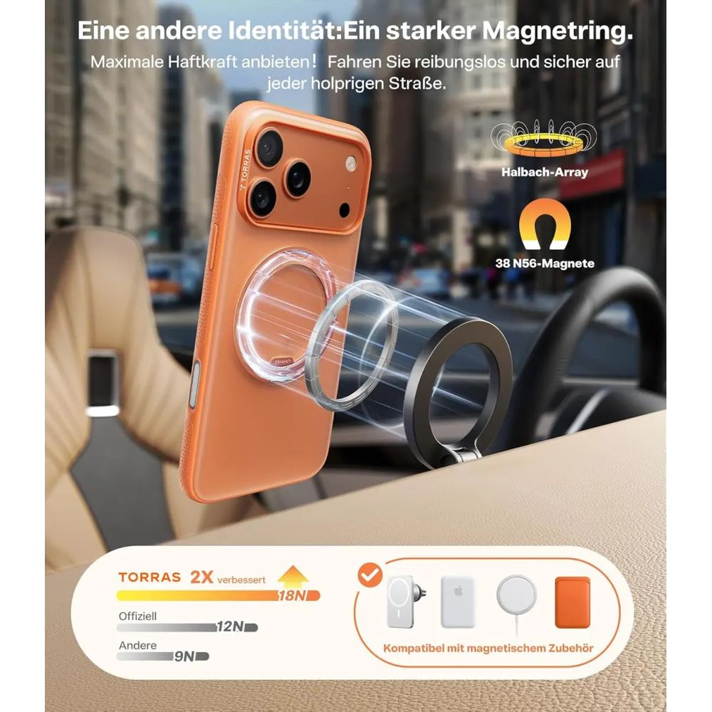 Funda naranja para móvil con soporte de anillo magnético en coche, accesorios.
