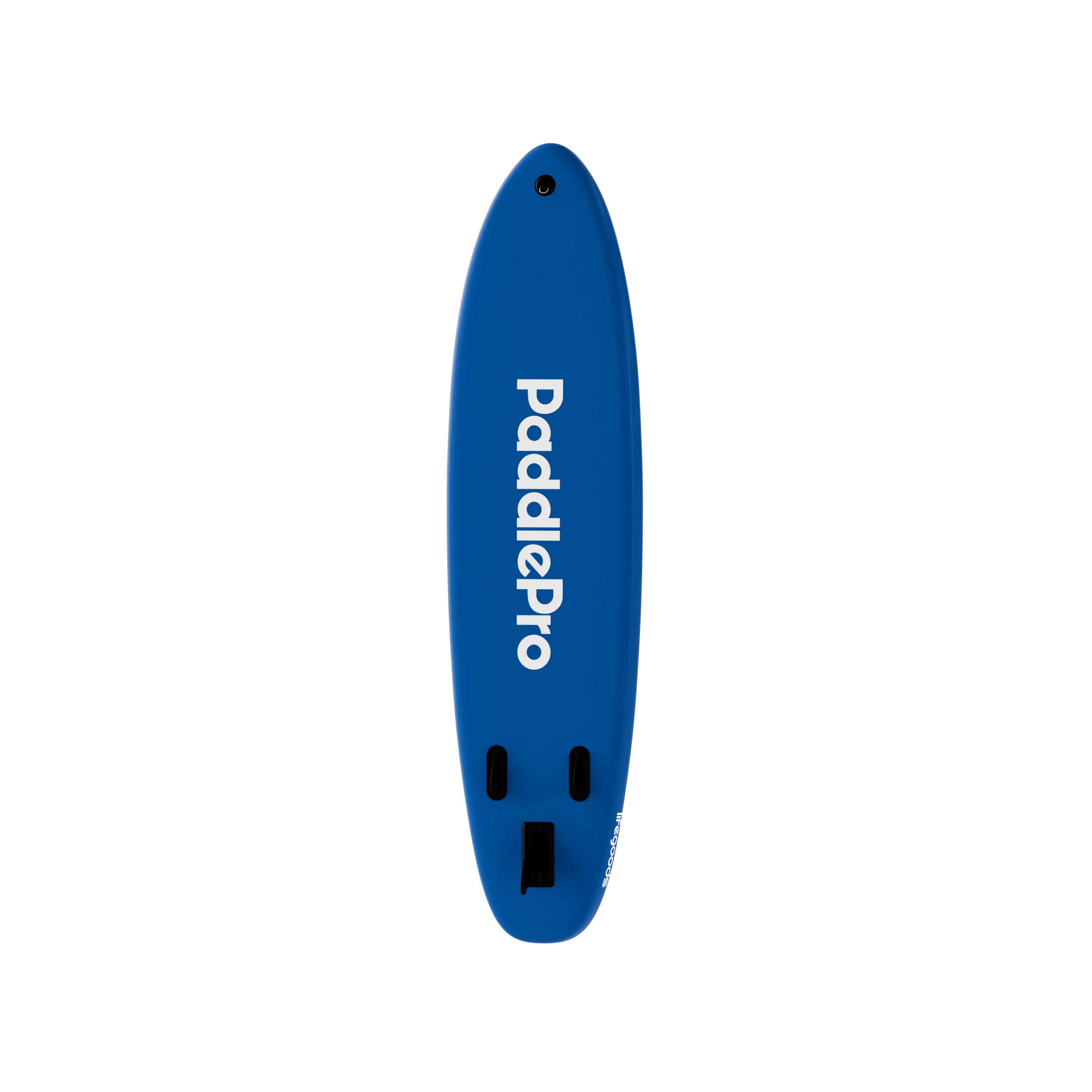 Een blauw paddleboard met witte 'PaddlePro' belettering.