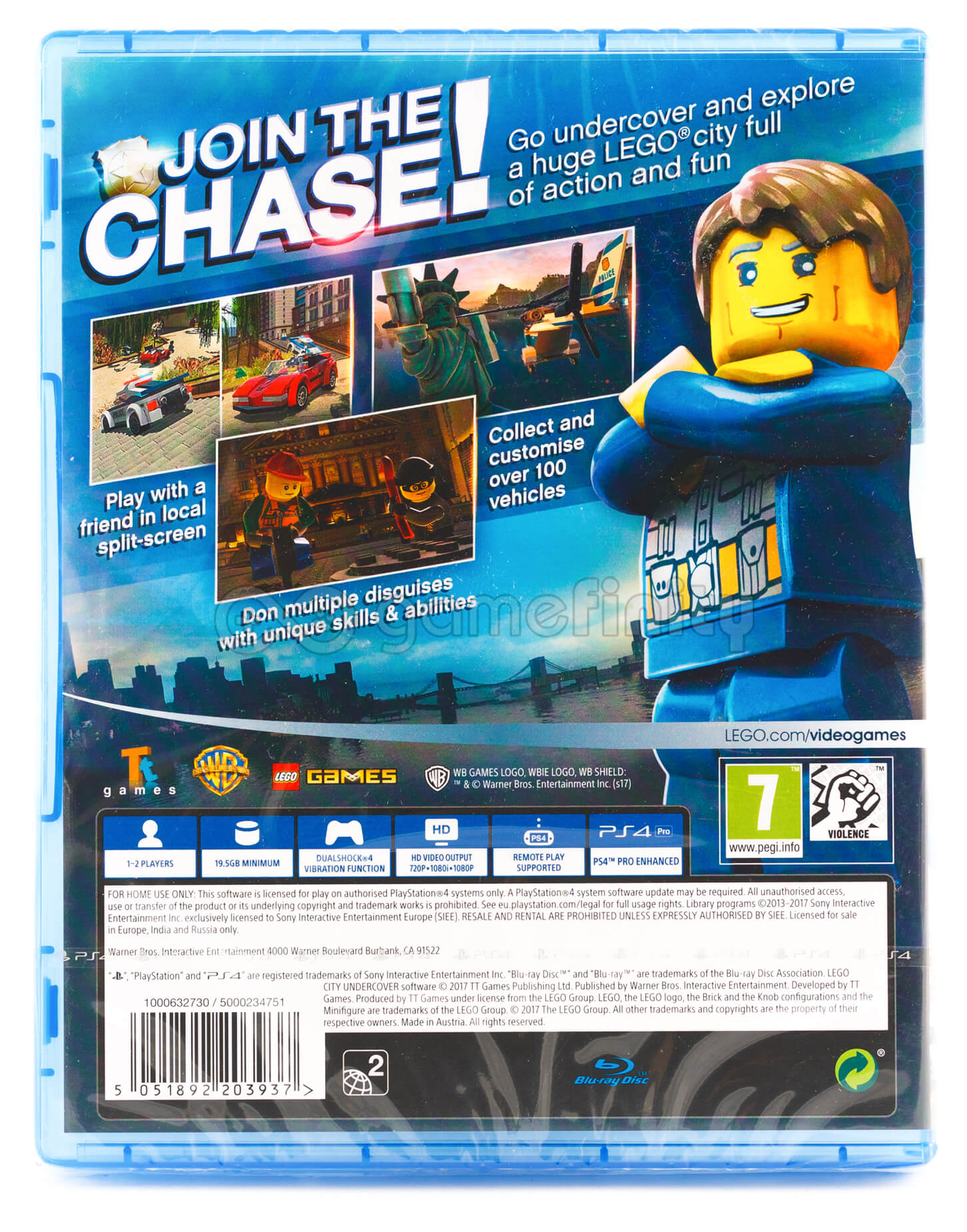 Okładka gry LEGO City Undercover z policjantem Lego i scenami z gry.
