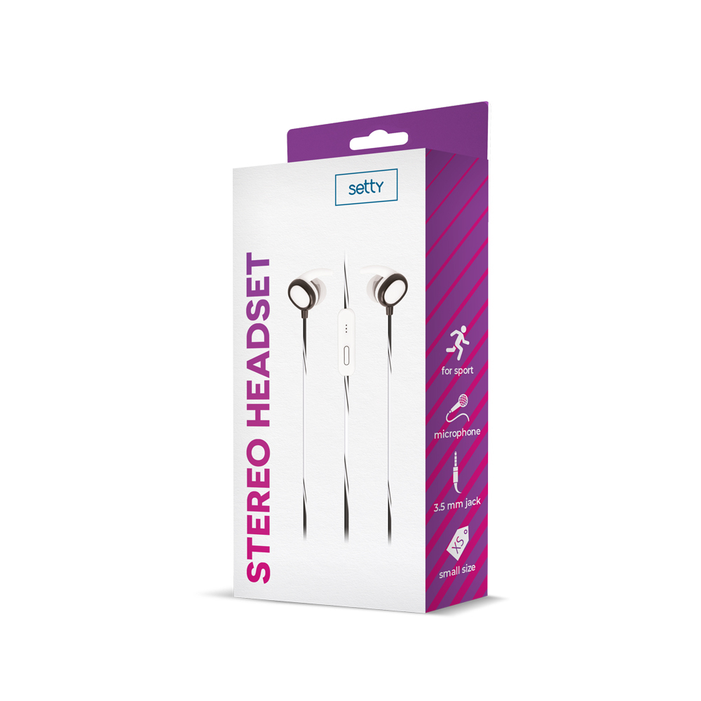 Confezione per auricolari stereo con microfono, per sport, jack da 3,5 mm.