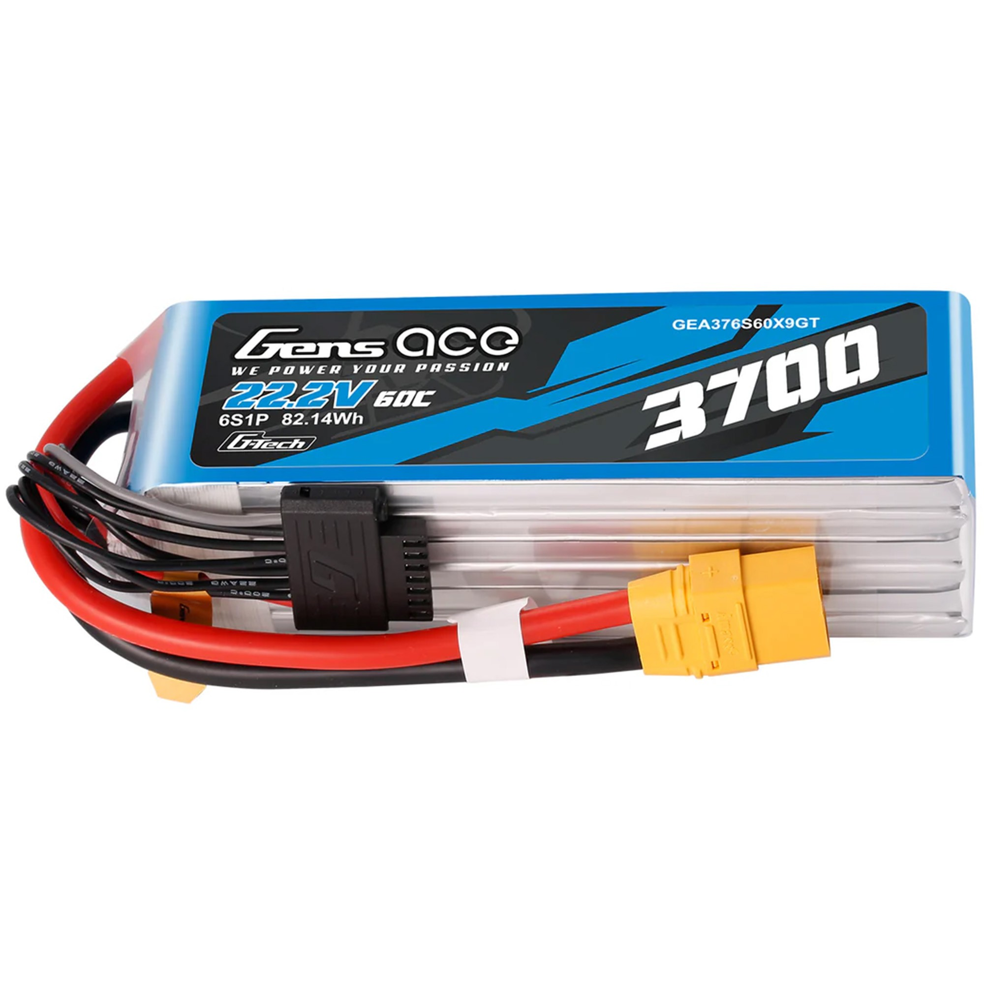 Niebieska bateria 3700mAh 22,2V 6S1P 82,14Wh z przewodami i złączami.