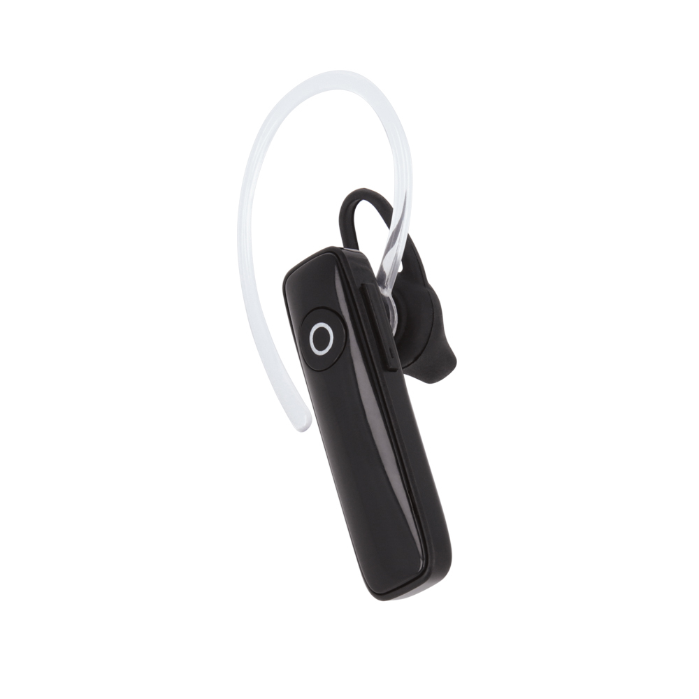 Czarny, elegancki zestaw słuchawkowy Bluetooth z przezroczystym pałąkiem na ucho.