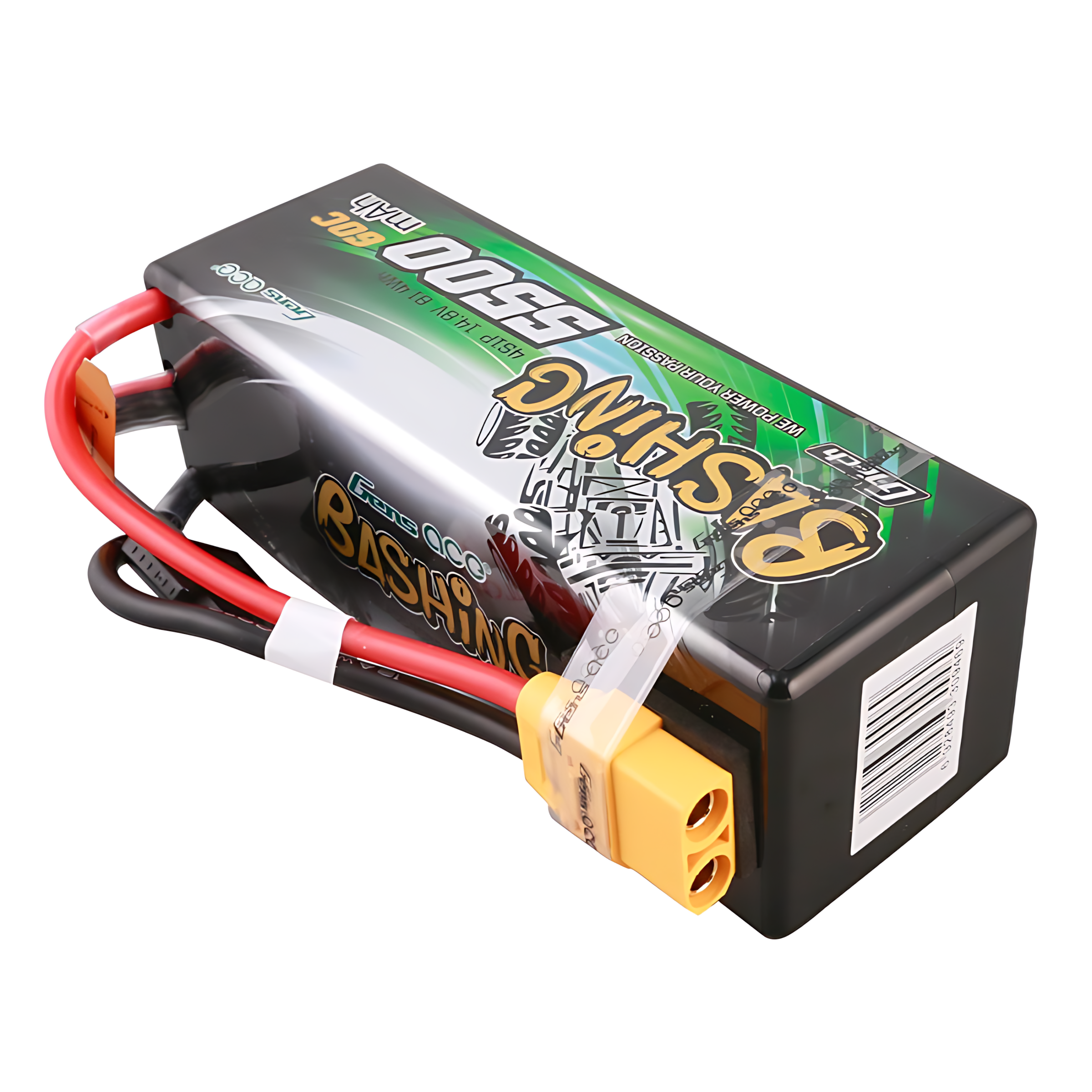 Czarna bateria LiPo 5500mAh 14.8V z czerwonymi i czarnymi przewodami.