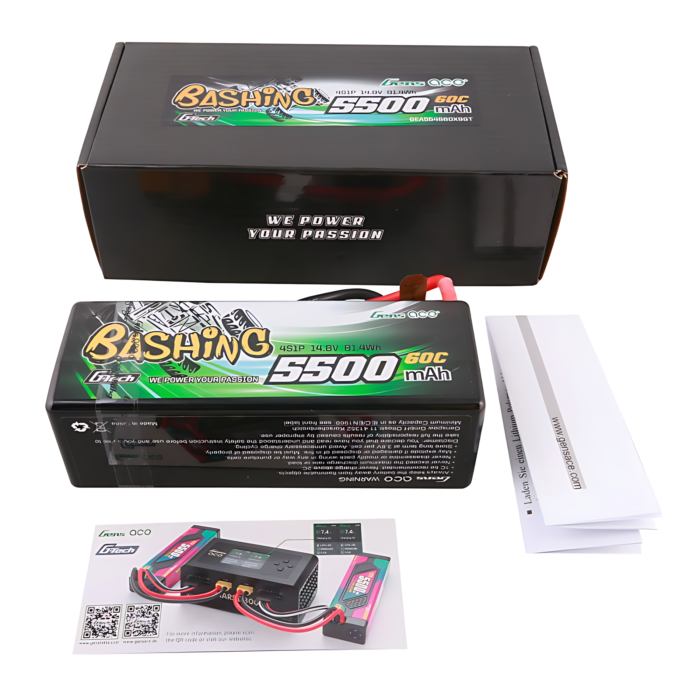 Pudełko i akumulator LiPo 5500mAh, 60C, 14.8V, z ładowarką.