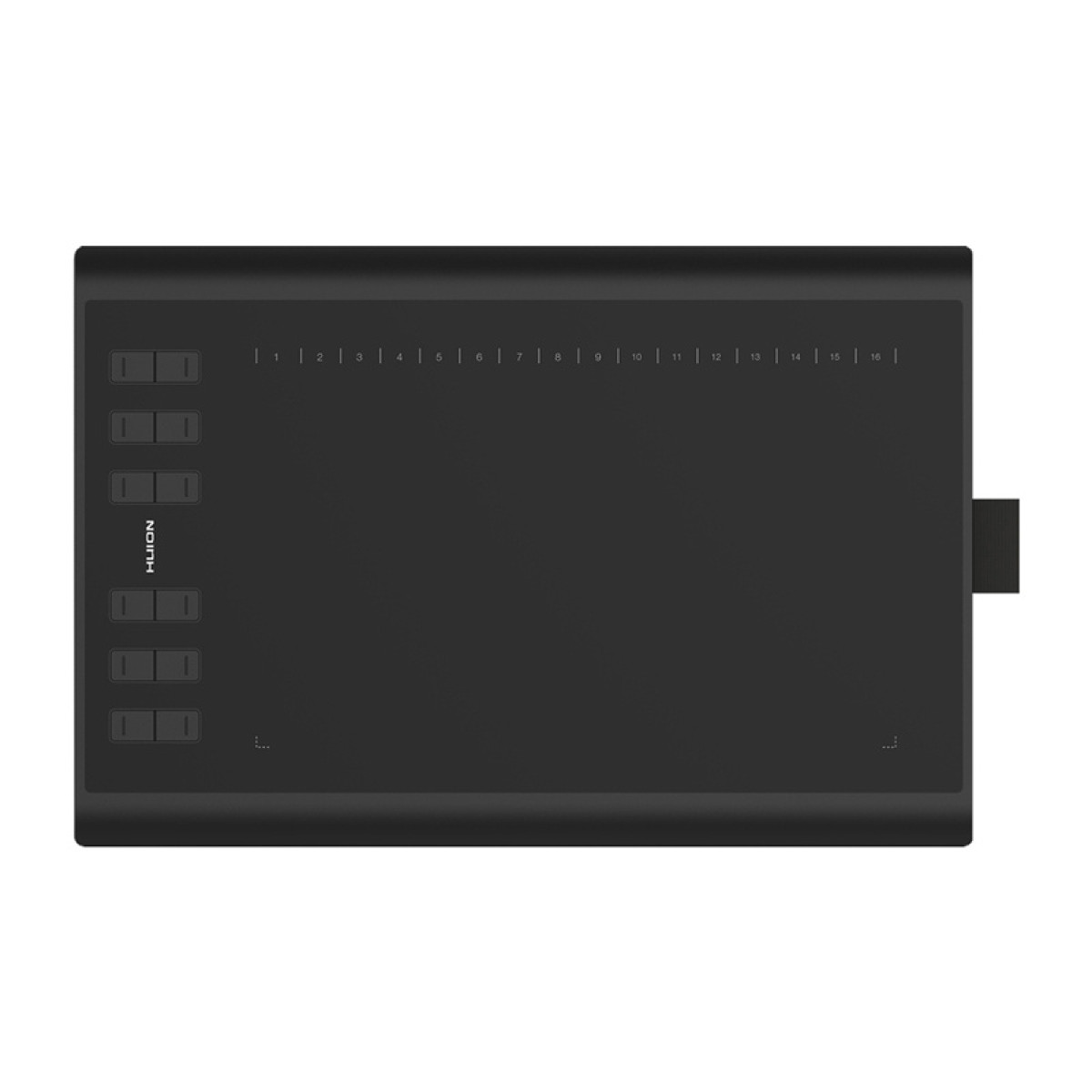 Czarny tablet graficzny z 16 przyciskami od 1 do 16.