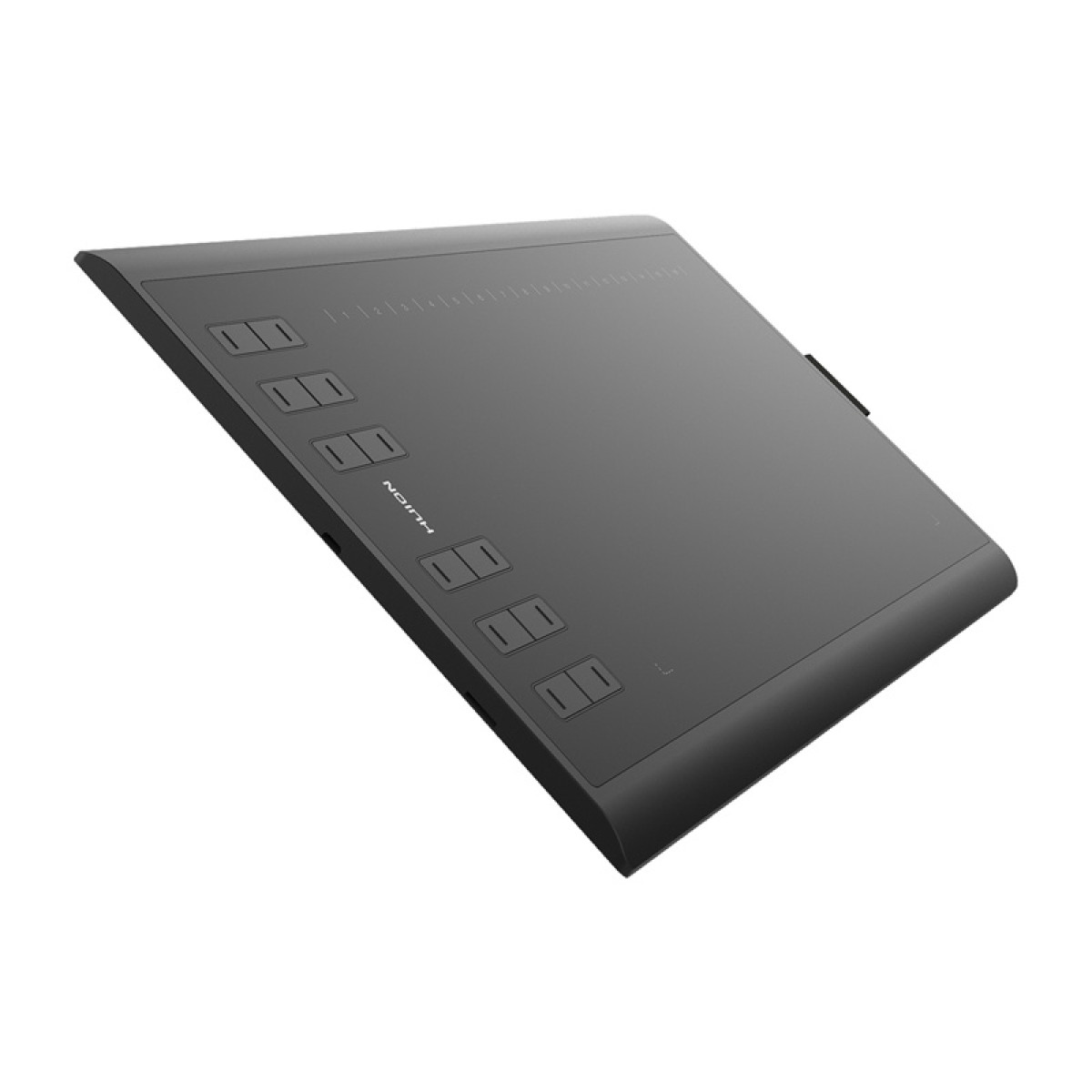 Czarny tablet graficzny z przyciskami po lewej stronie i oznaczeniami.