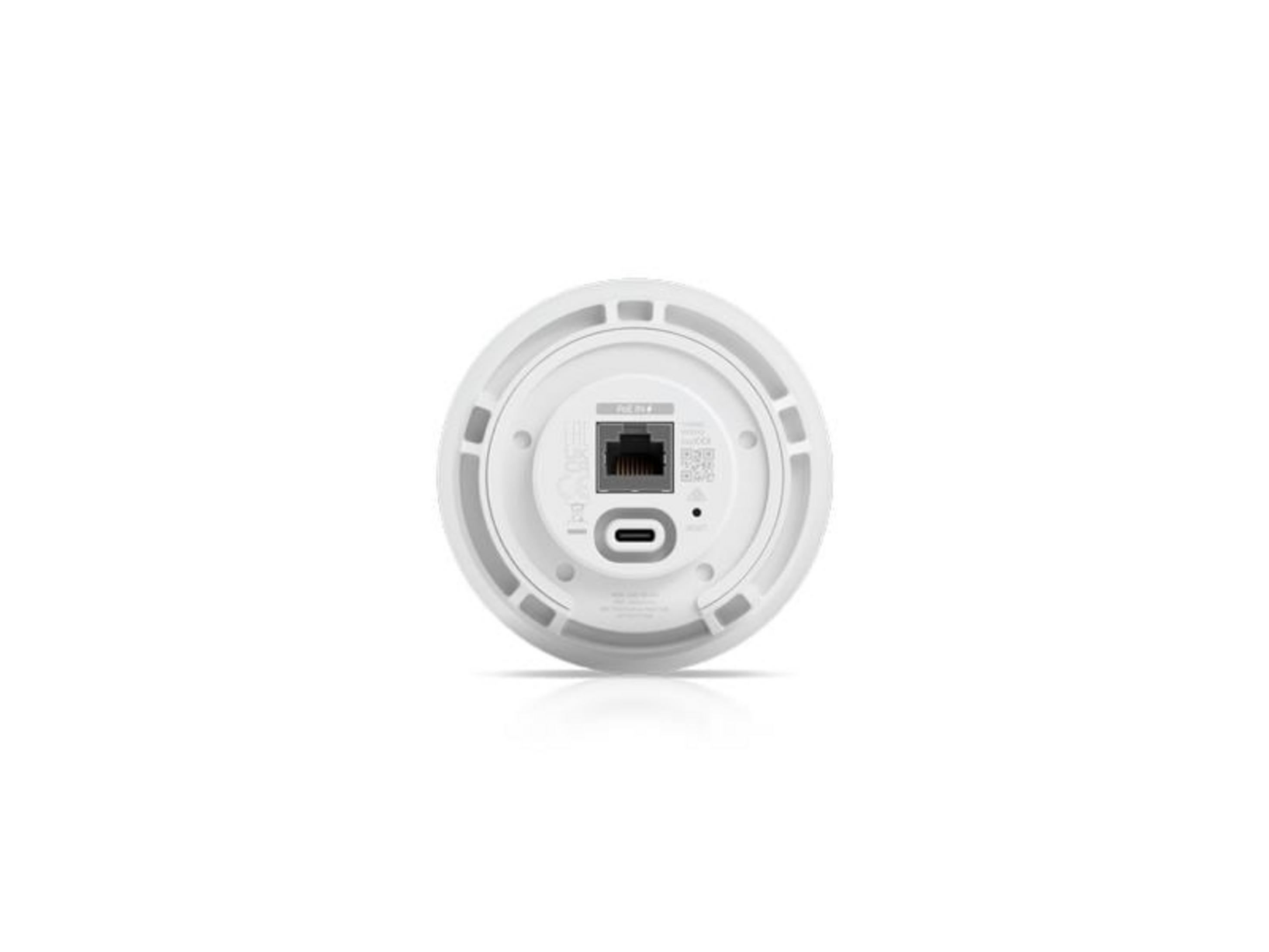 Spód białego urządzenia z portem Ethernet i przyciskiem reset.