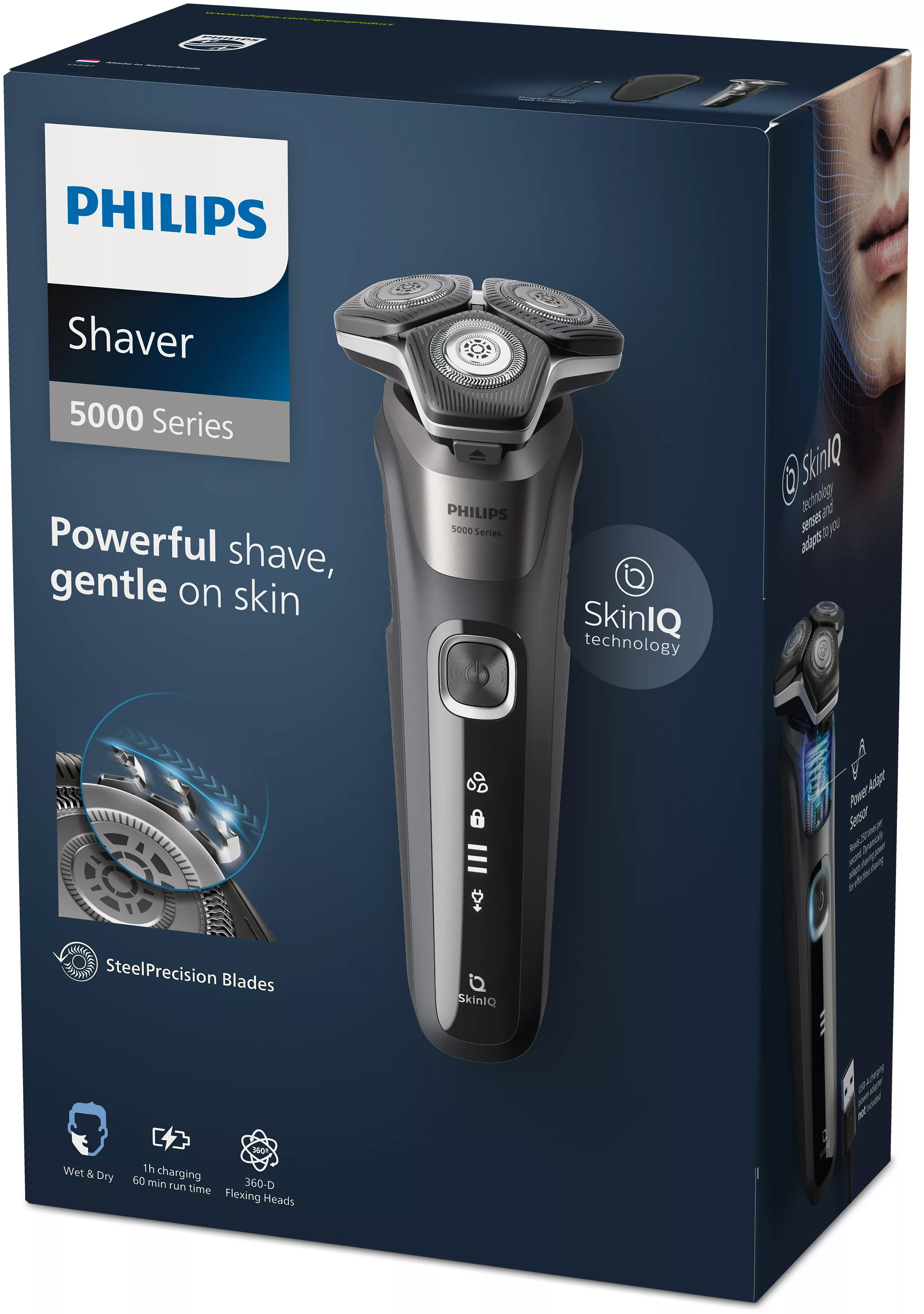 Pudełko golarki Philips serii 5000 z technologią SkinIQ.