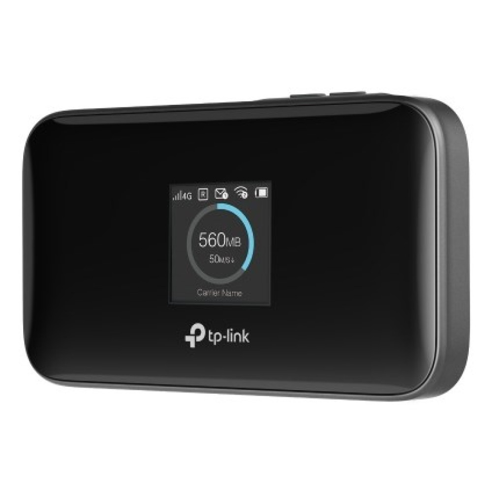 Czarny router mobilny WiFi TP-Link z wyświetlonym użyciem danych 560MB.