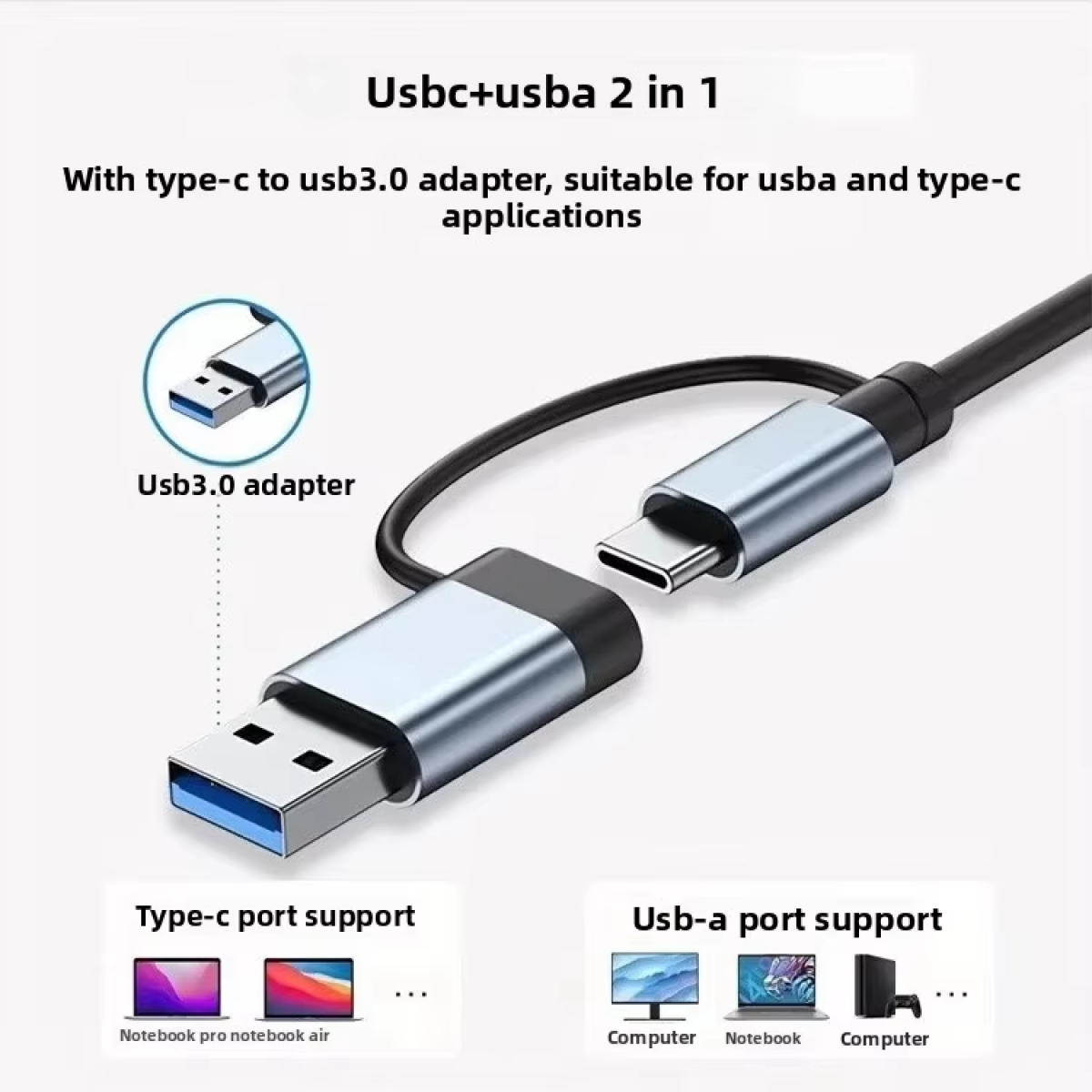 USB-C-zu-USB-A-Adapter mit USB 3.0, für Laptops und Computer.