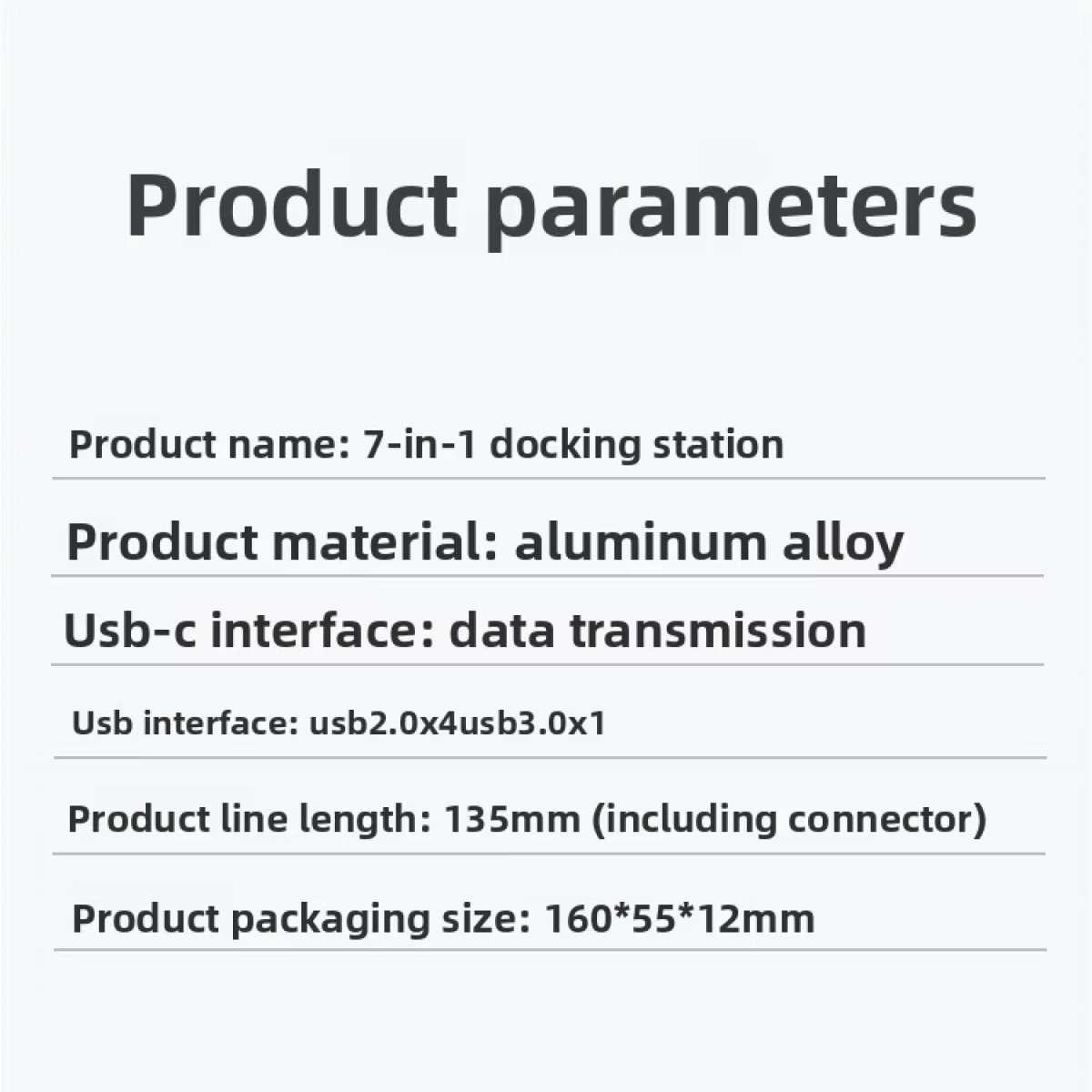 Produktparameter: 7-in-1 Dockingstation aus Alu, USB-C, USB 2.0/3.0.