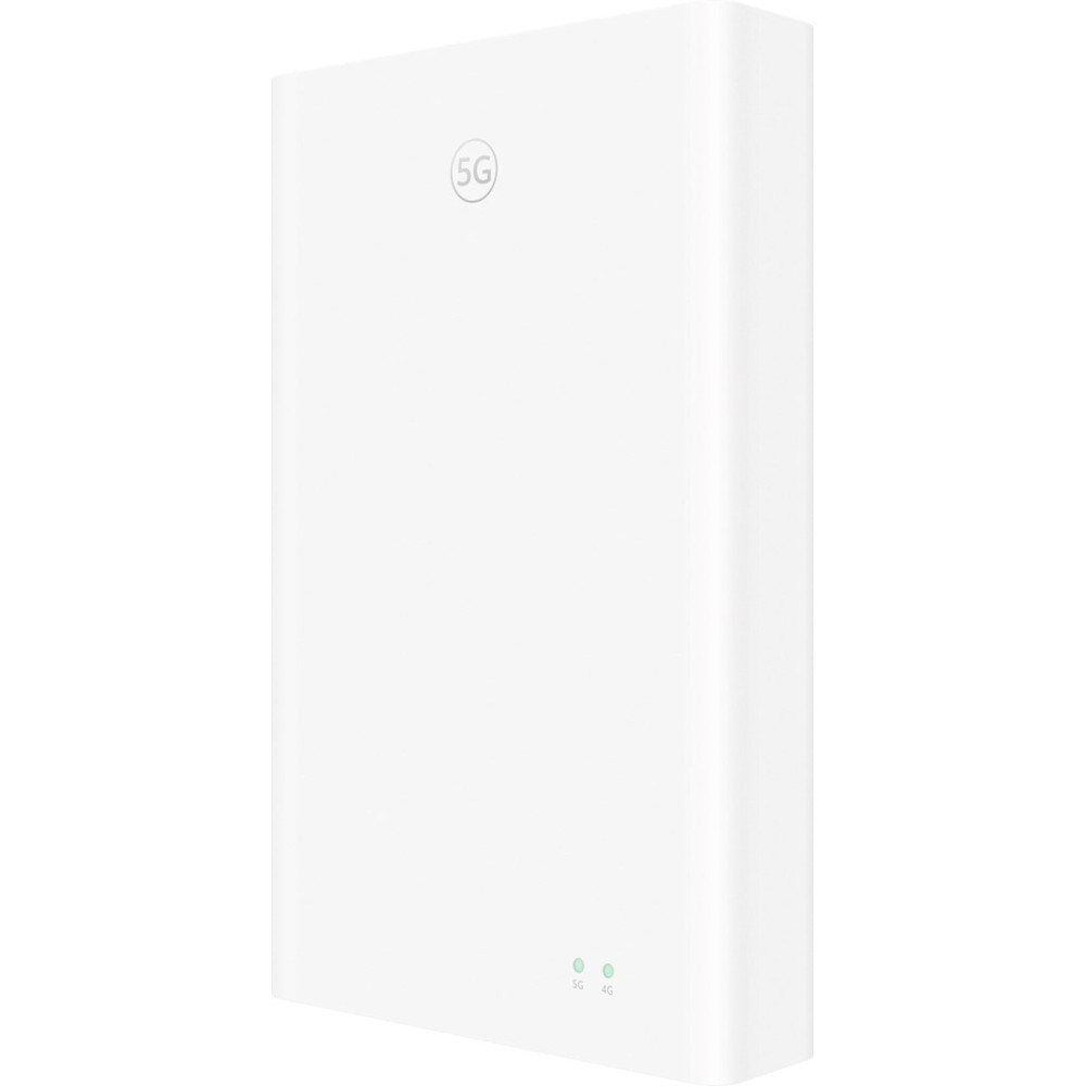 Białe prostokątne urządzenie z logo 5G na górze i dwoma zielonymi wskaźnikami świetlnymi oznaczonymi 5G i 4G na dole.