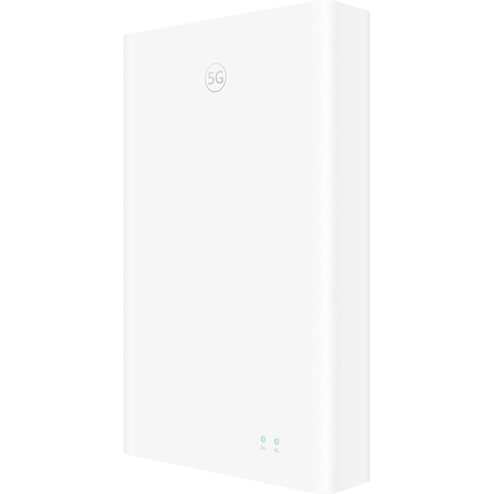 Biały router 5G ze wskaźnikami 5G i 4G jest pokazany.