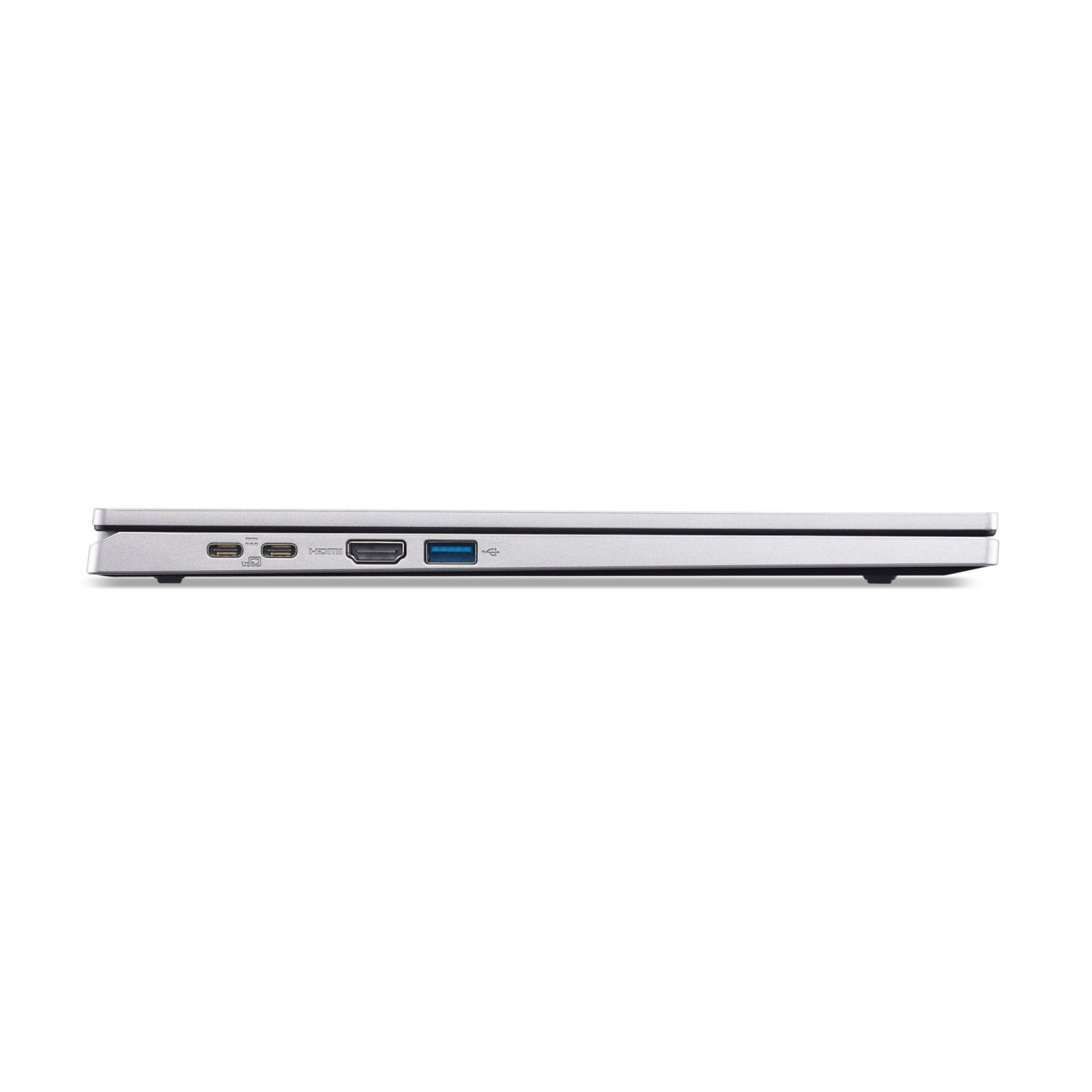 Seite eines Laptops mit USB-C, HDMI und USB-A Anschlüssen.