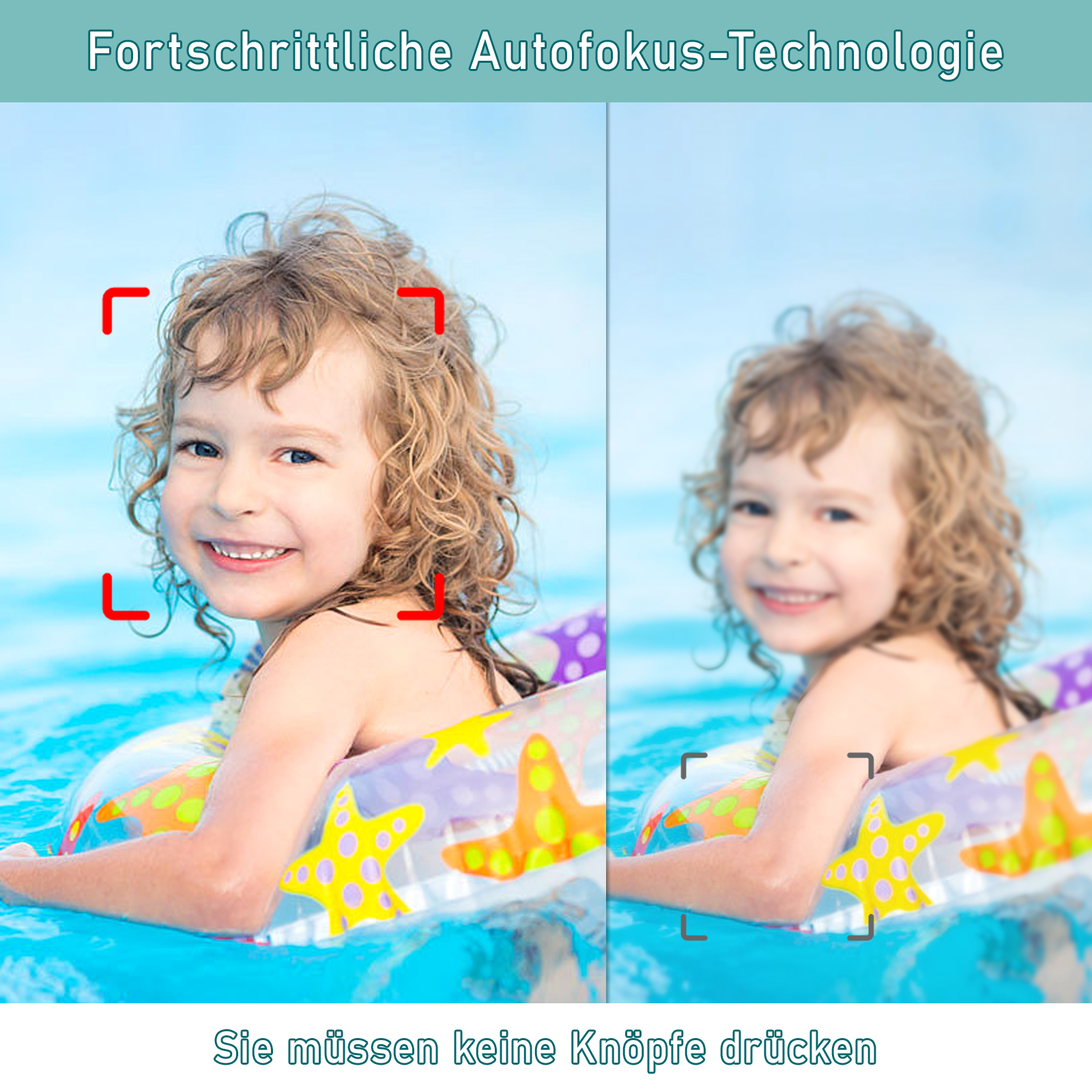 Kind mit Locken schwimmt mit aufblasbarem Ring, Fokusunterschied.