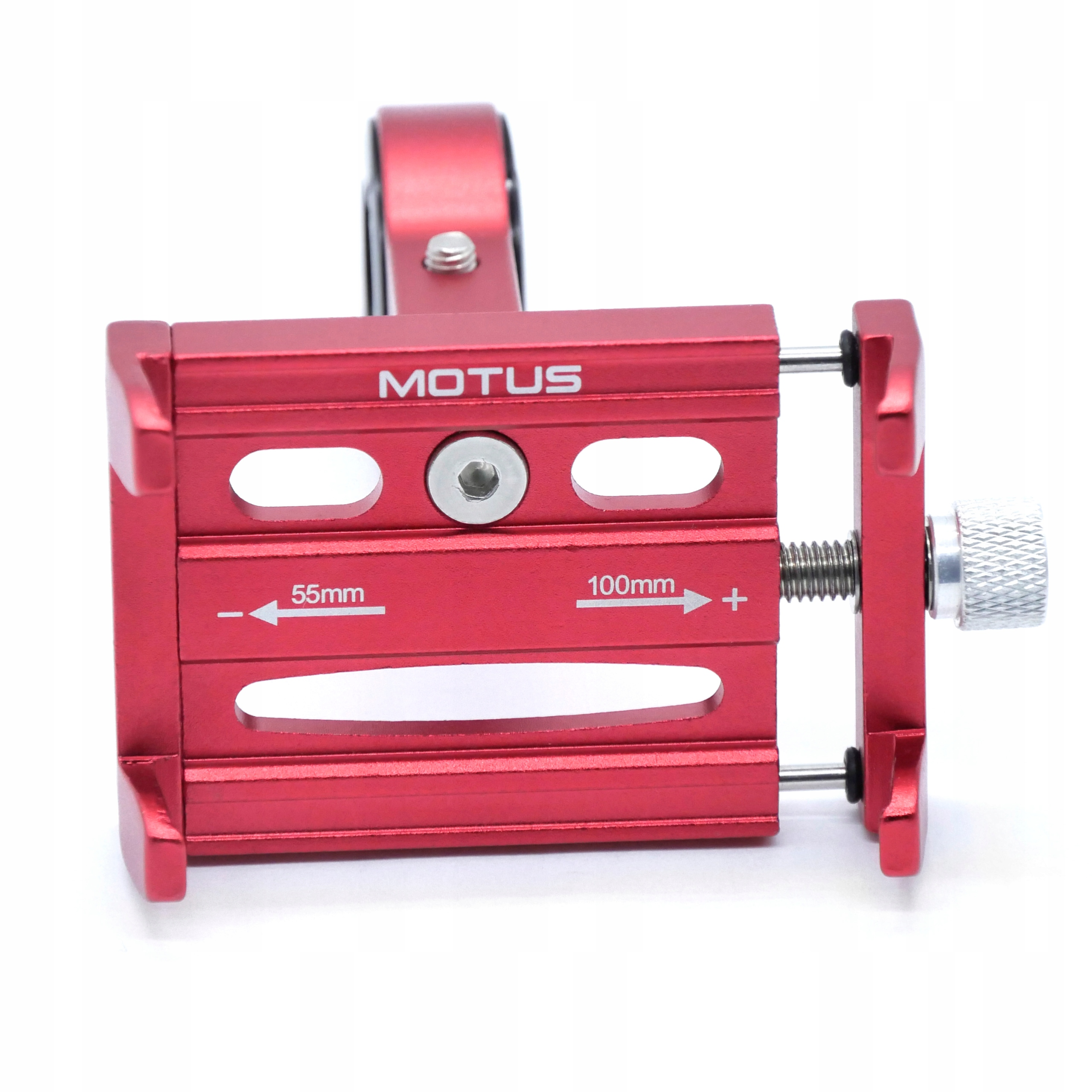 Supporto rosso per telefono da bici con scala 55-100mm.