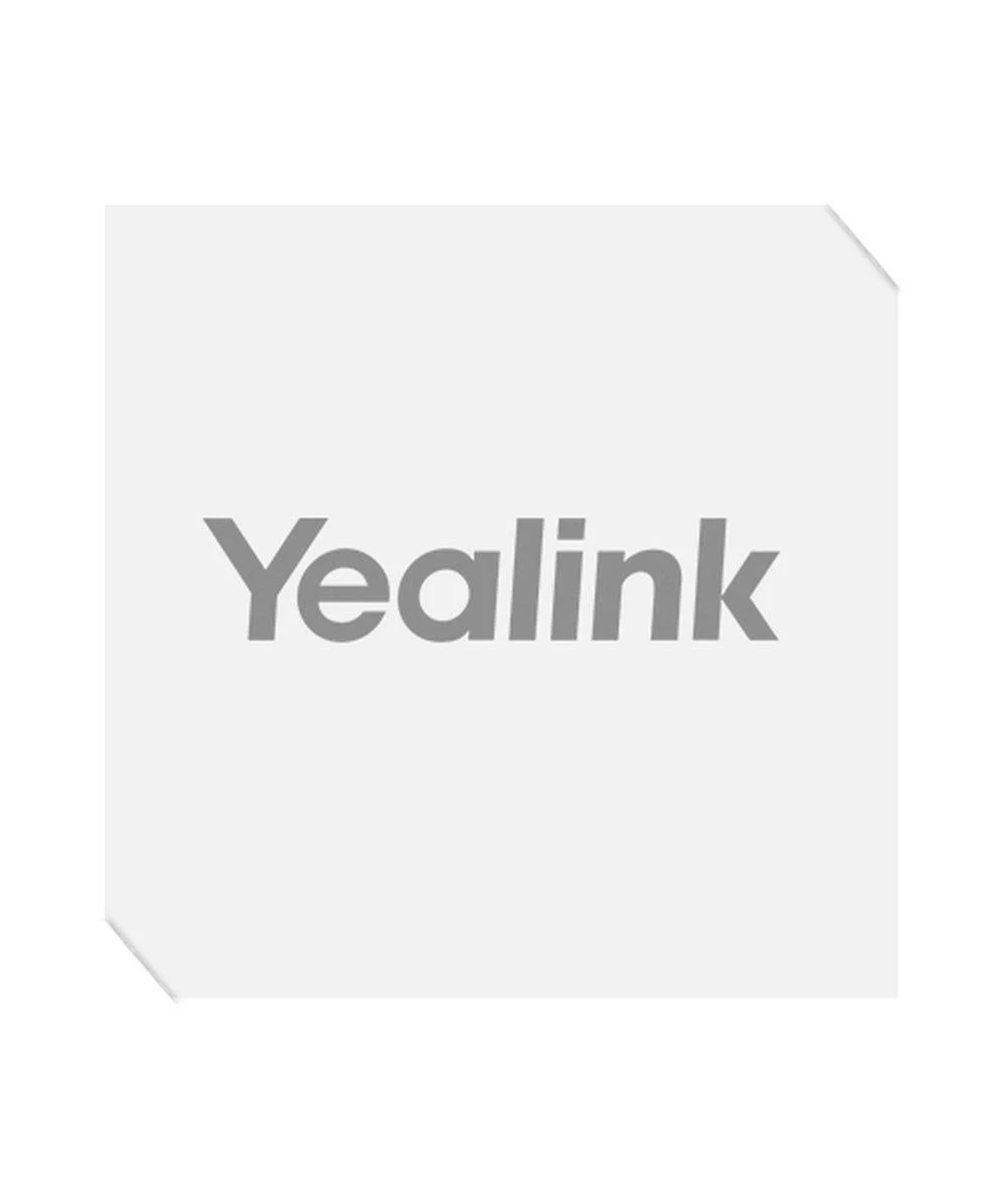 Logo Yealink grigio su sfondo bianco con angoli piegati.