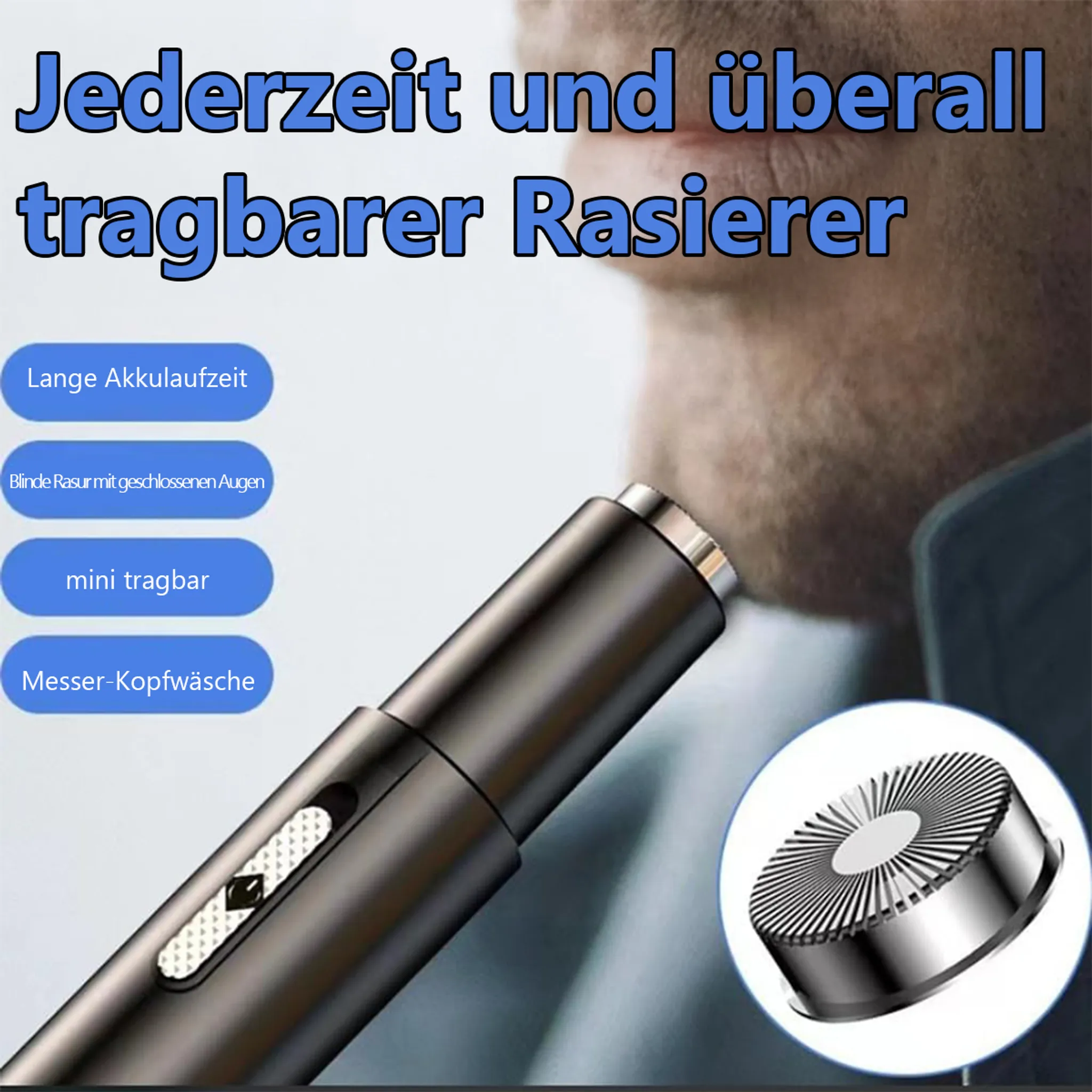 Ein tragbarer Rasierer mit langer Akkulaufzeit und mini Größe.