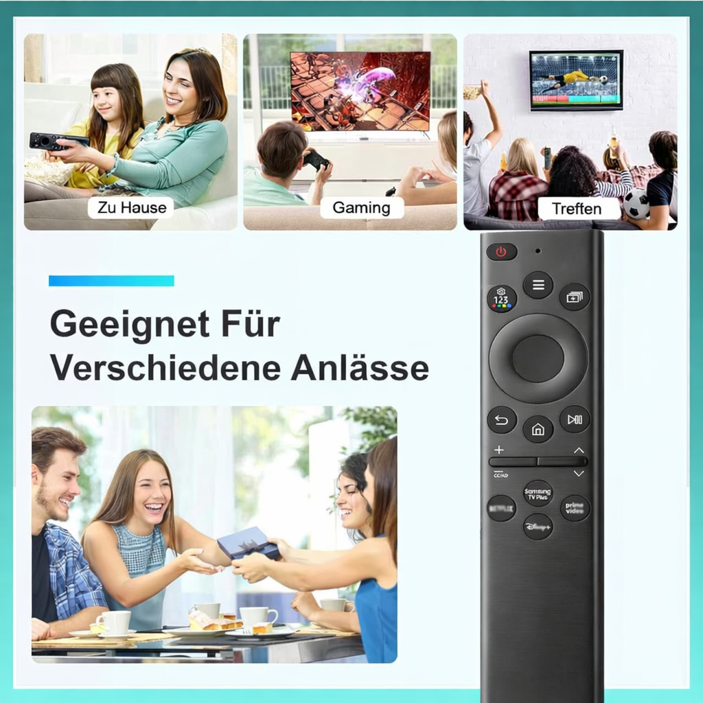 Ein moderner schwarzer Fernbedienung mit vielen Tasten.