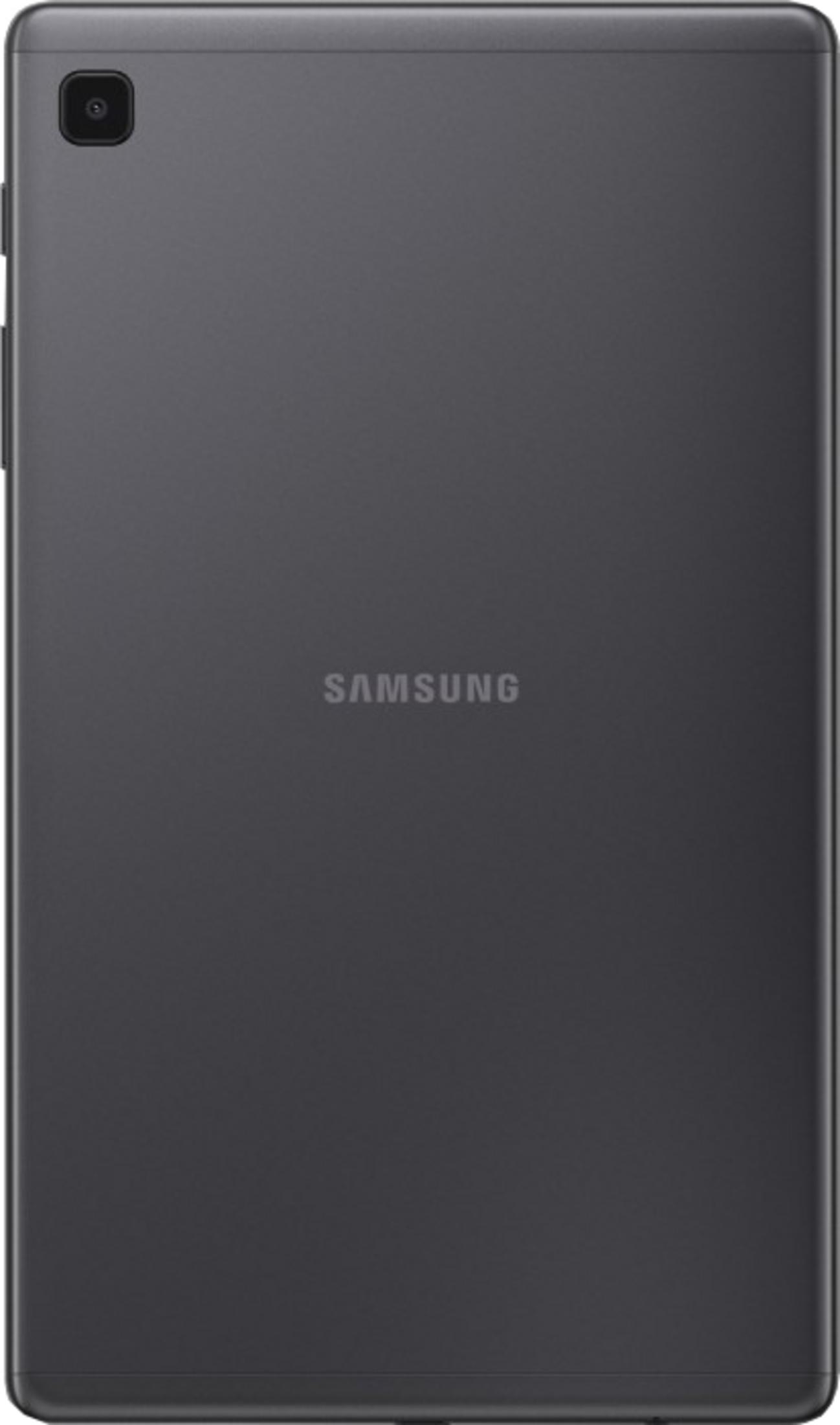 Retro di un tablet Samsung scuro con modulo fotocamera in alto a sinistra.