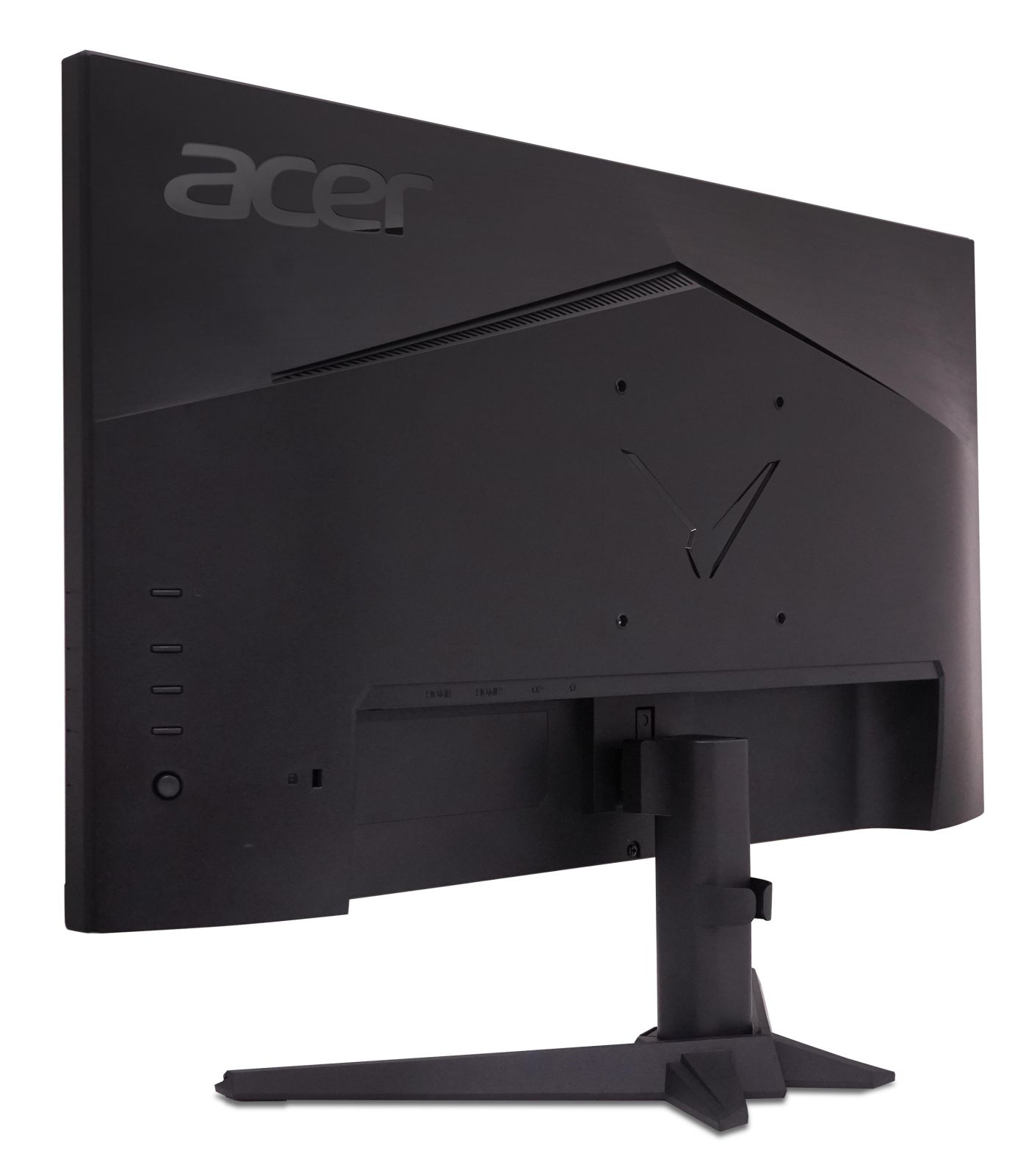 Rückansicht eines schwarzen Acer Monitors mit Anschlüssen und Standfuß.