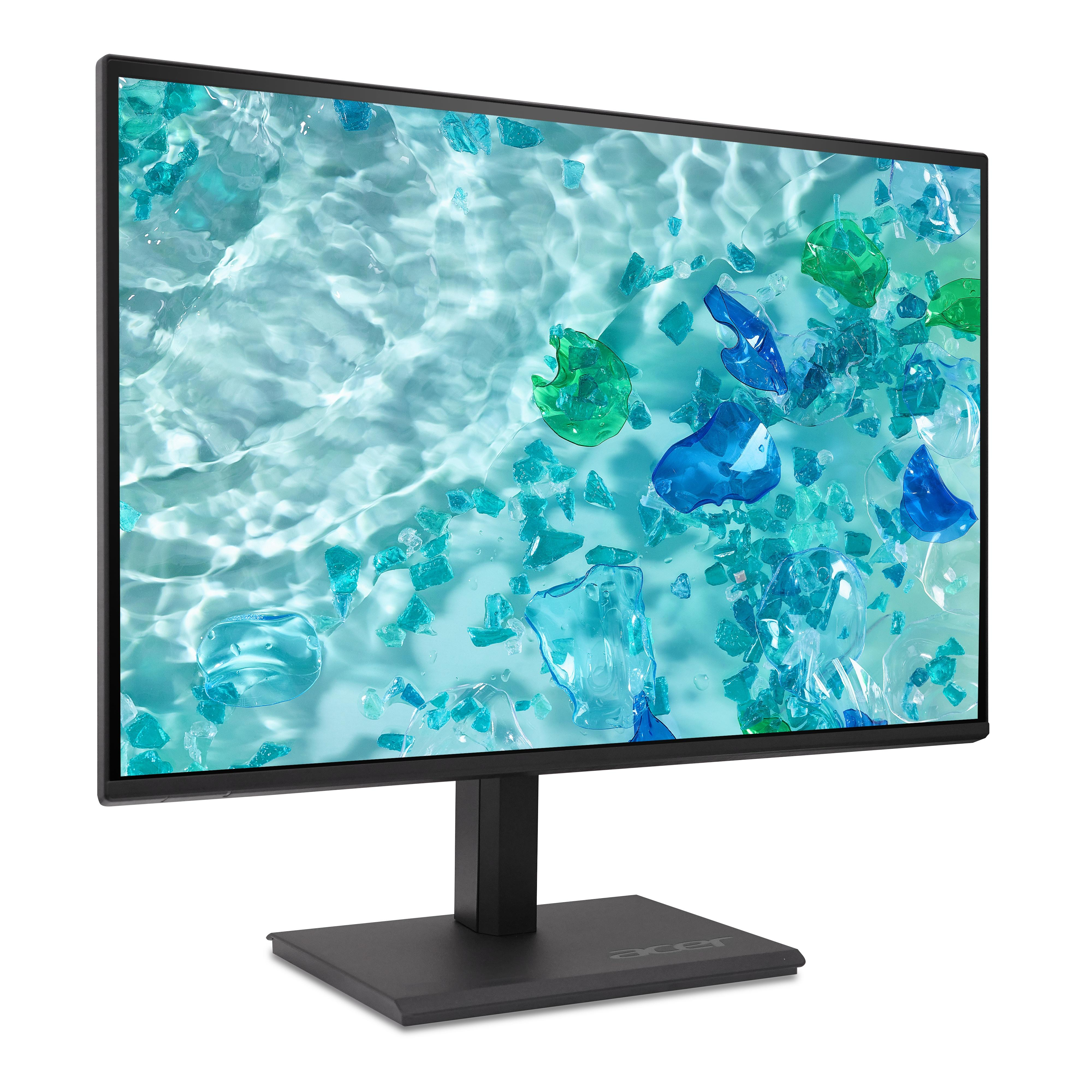 Ein moderner Acer-Monitor mit einem abstrakten blauen und grünen Muster auf dem Bildschirm.