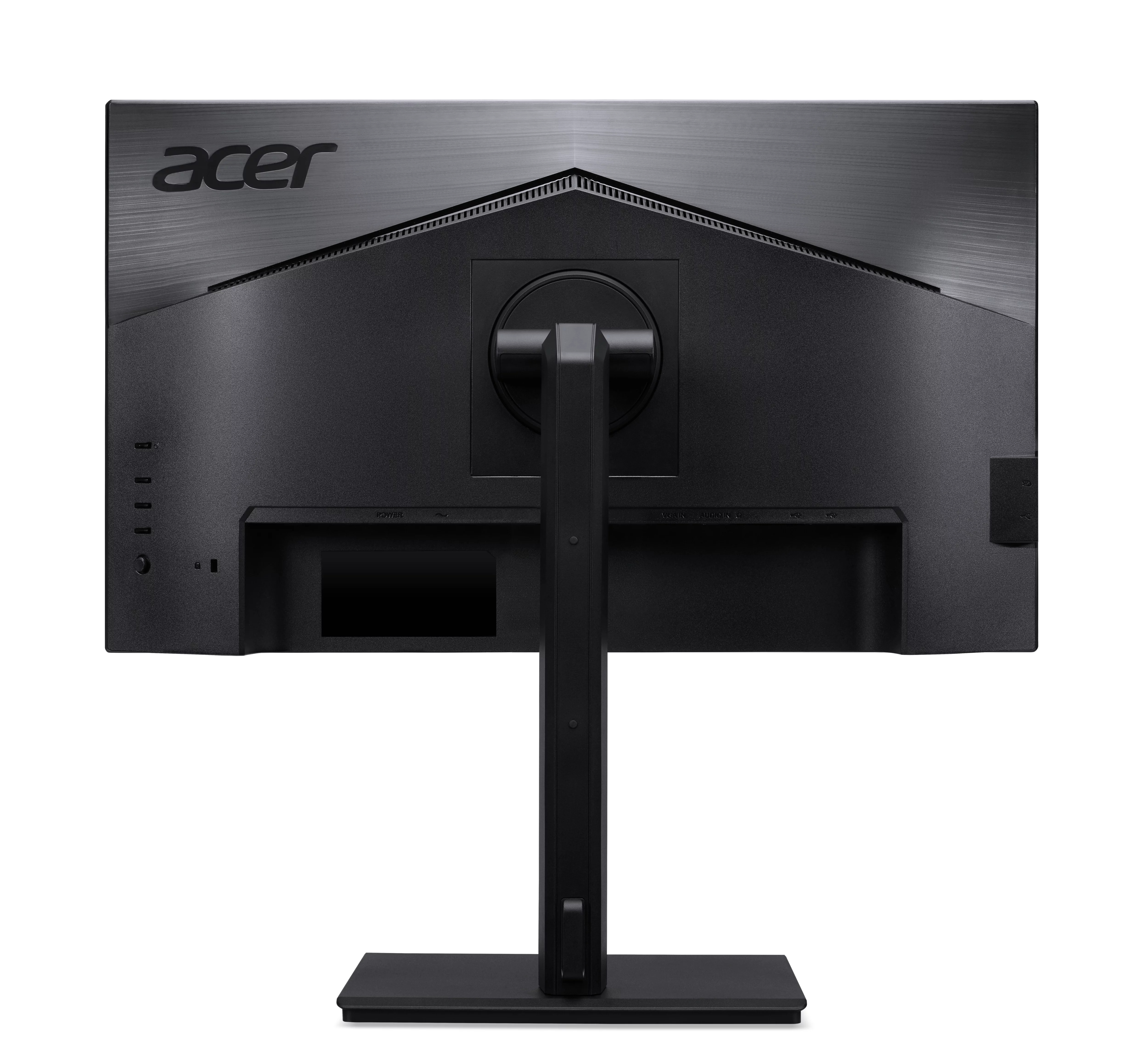 Tył czarnego monitora Acer z portami i podstawą.