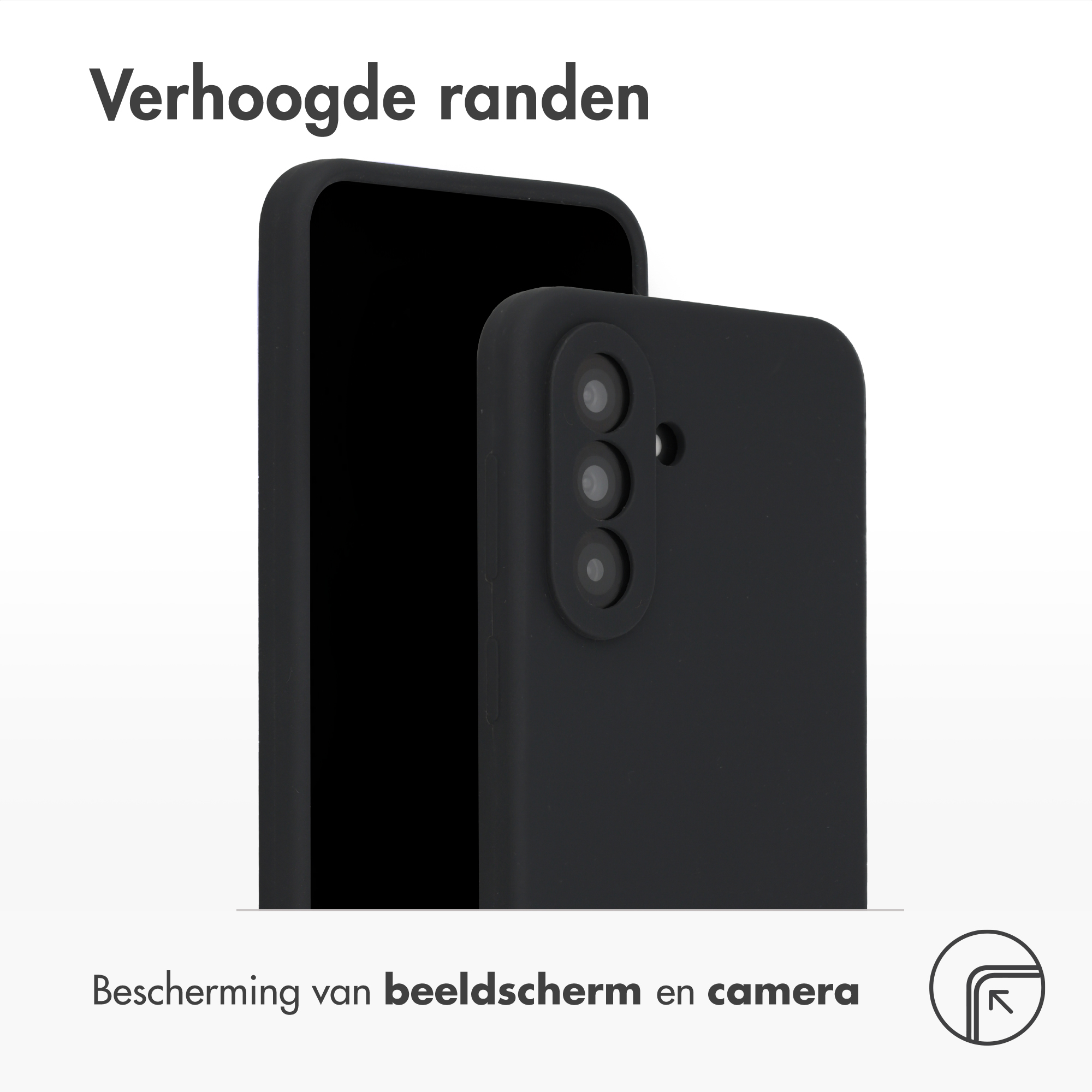Schwarze Handyhülle mit erhöhten Kanten, zeigt Kameramodul.
