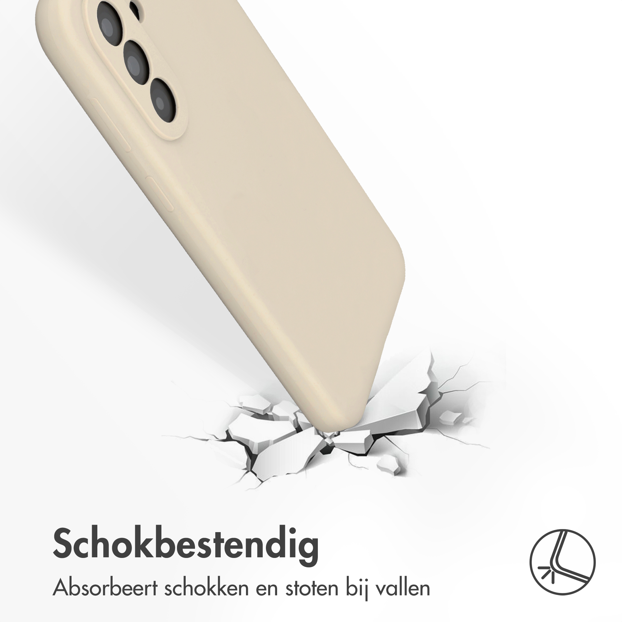 Ein beiger Handyhülle fällt und bricht den Boden.