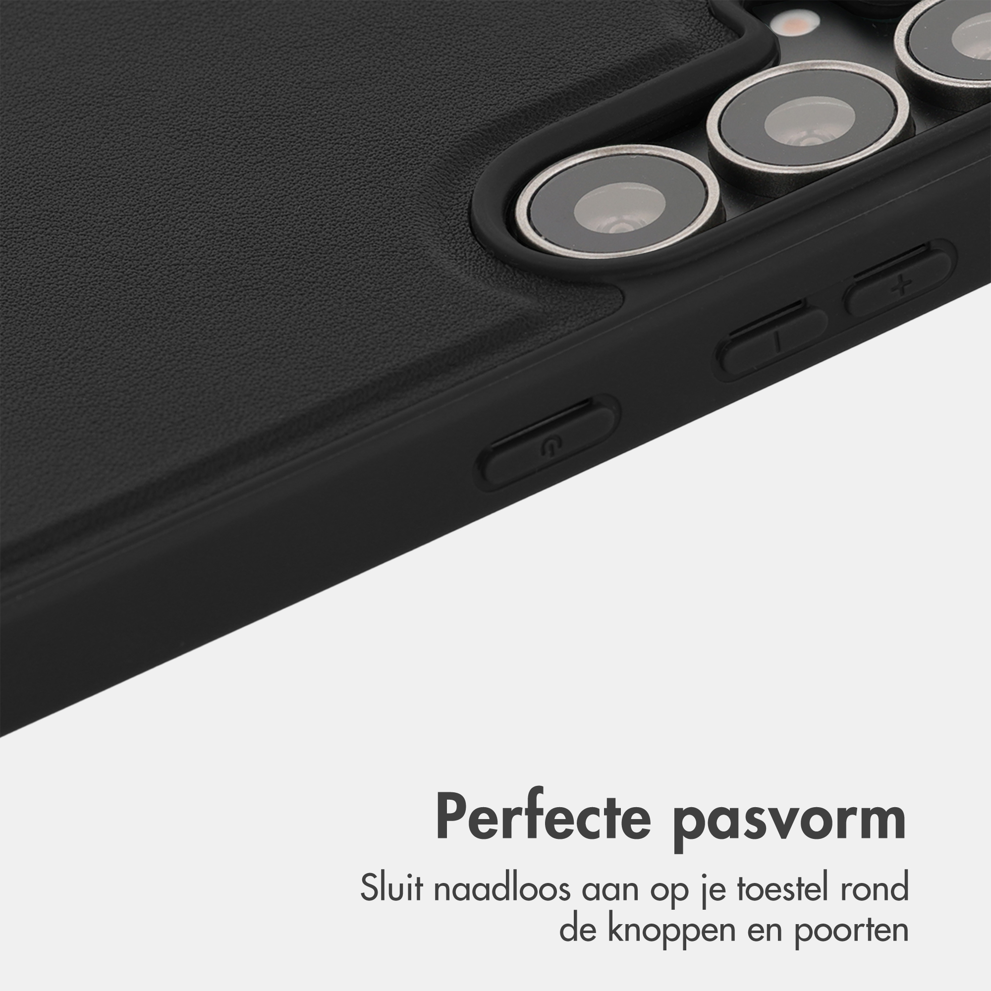 Black phone case with camera lenses and buttons.