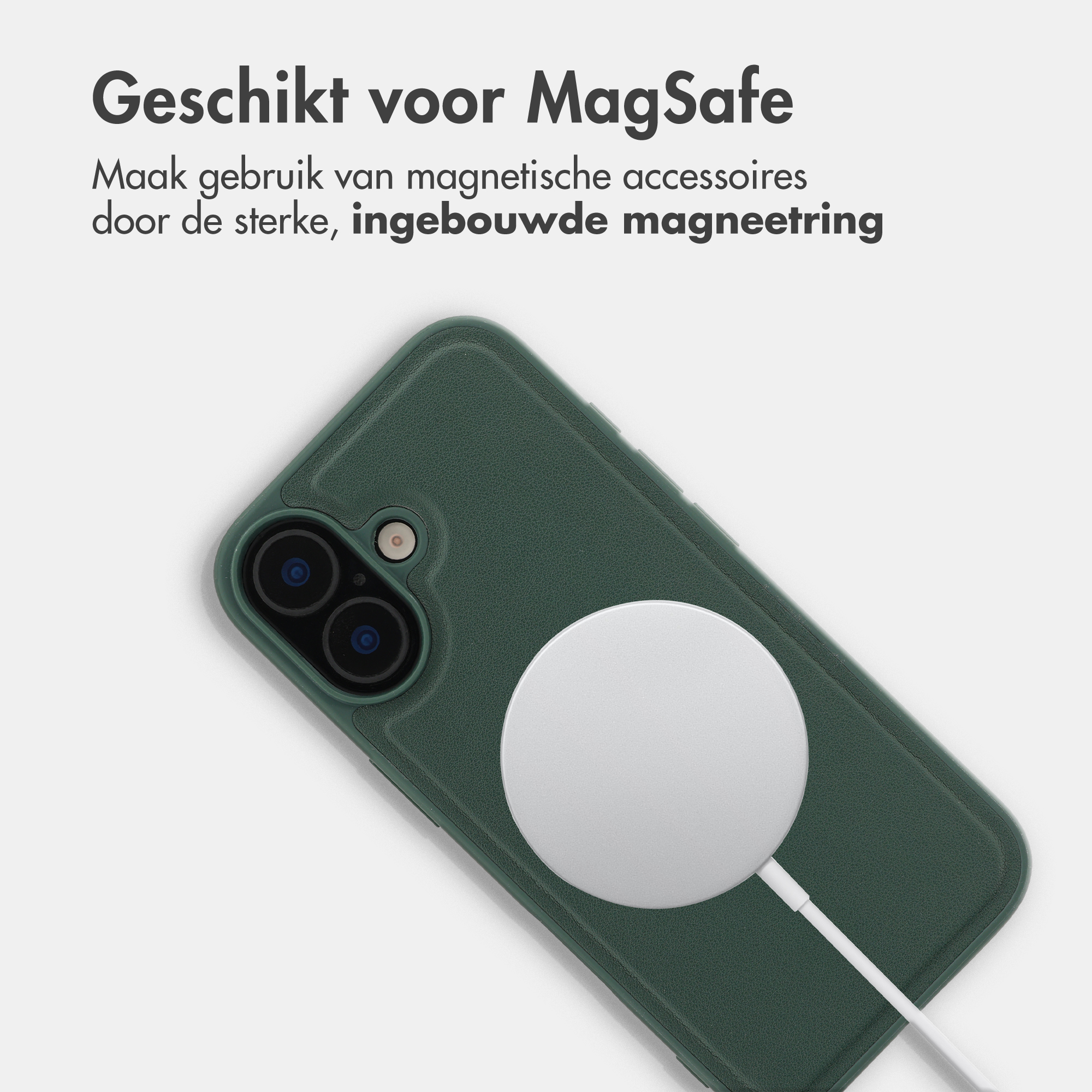 Dunkelgrüne Handyhülle mit MagSafe-Ladegerät und integriertem Ring.