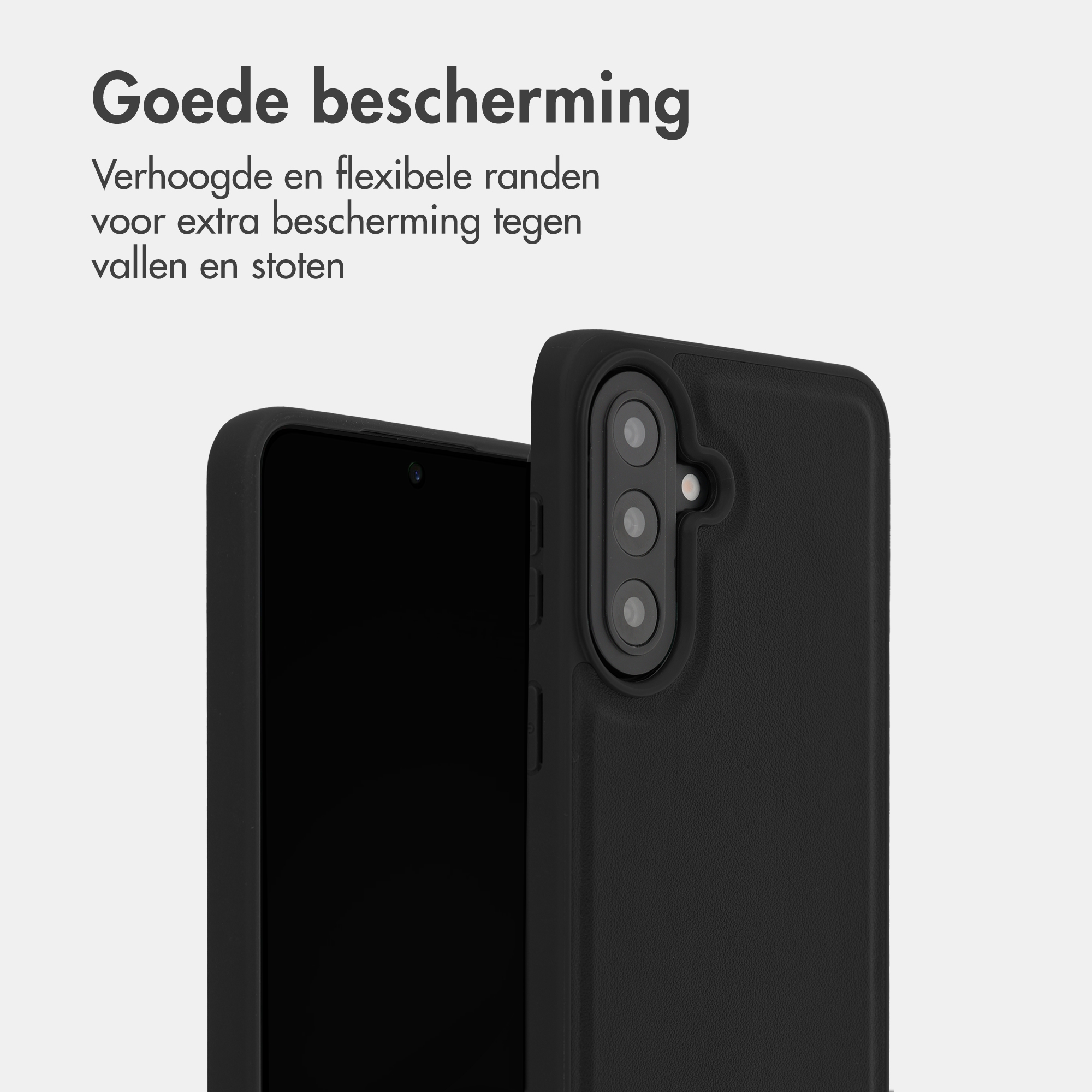Zwarte telefoon met verhoogde randen, close-up van de camera.