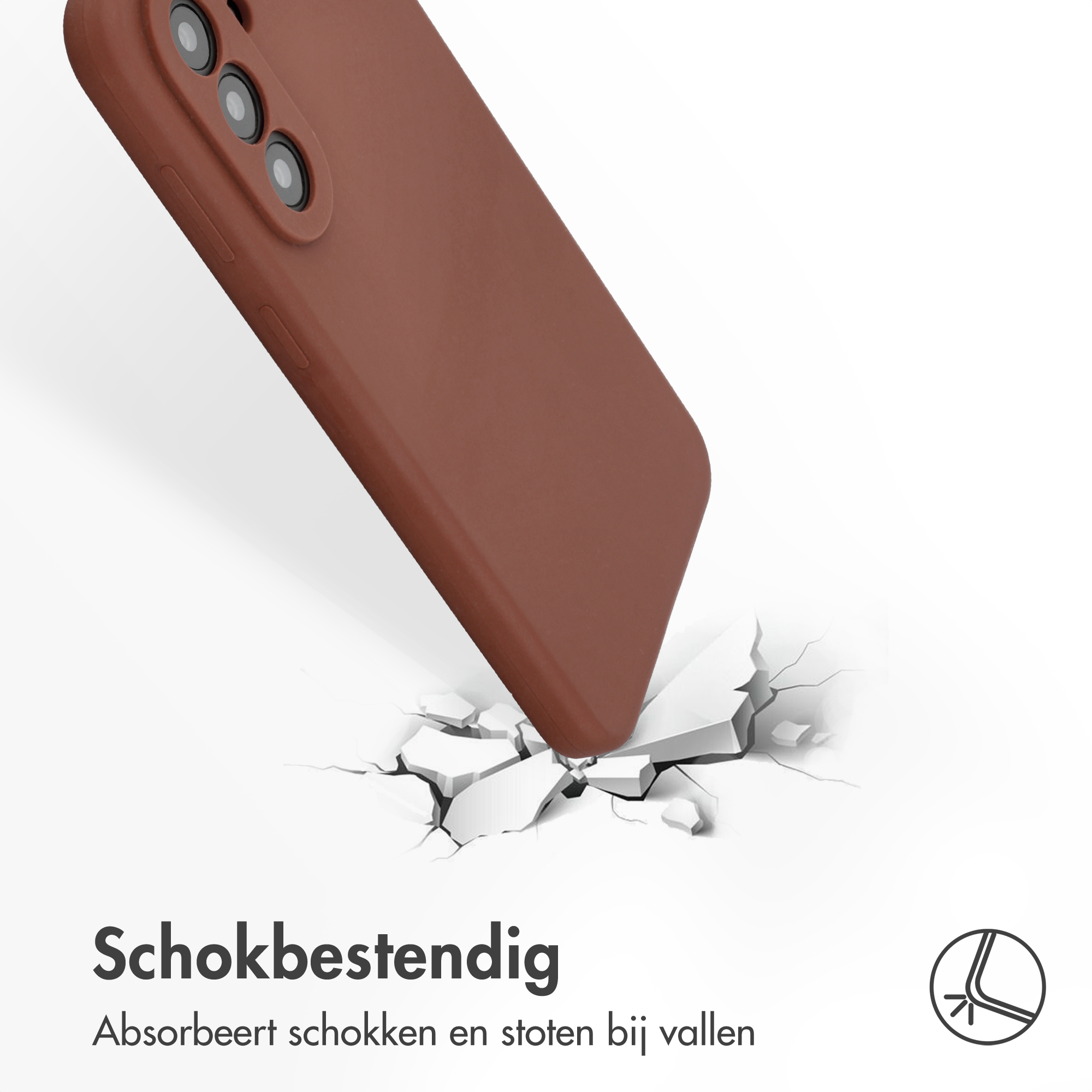 Braune Handyhülle prallt auf zerbrochenen Boden, stoßfest.