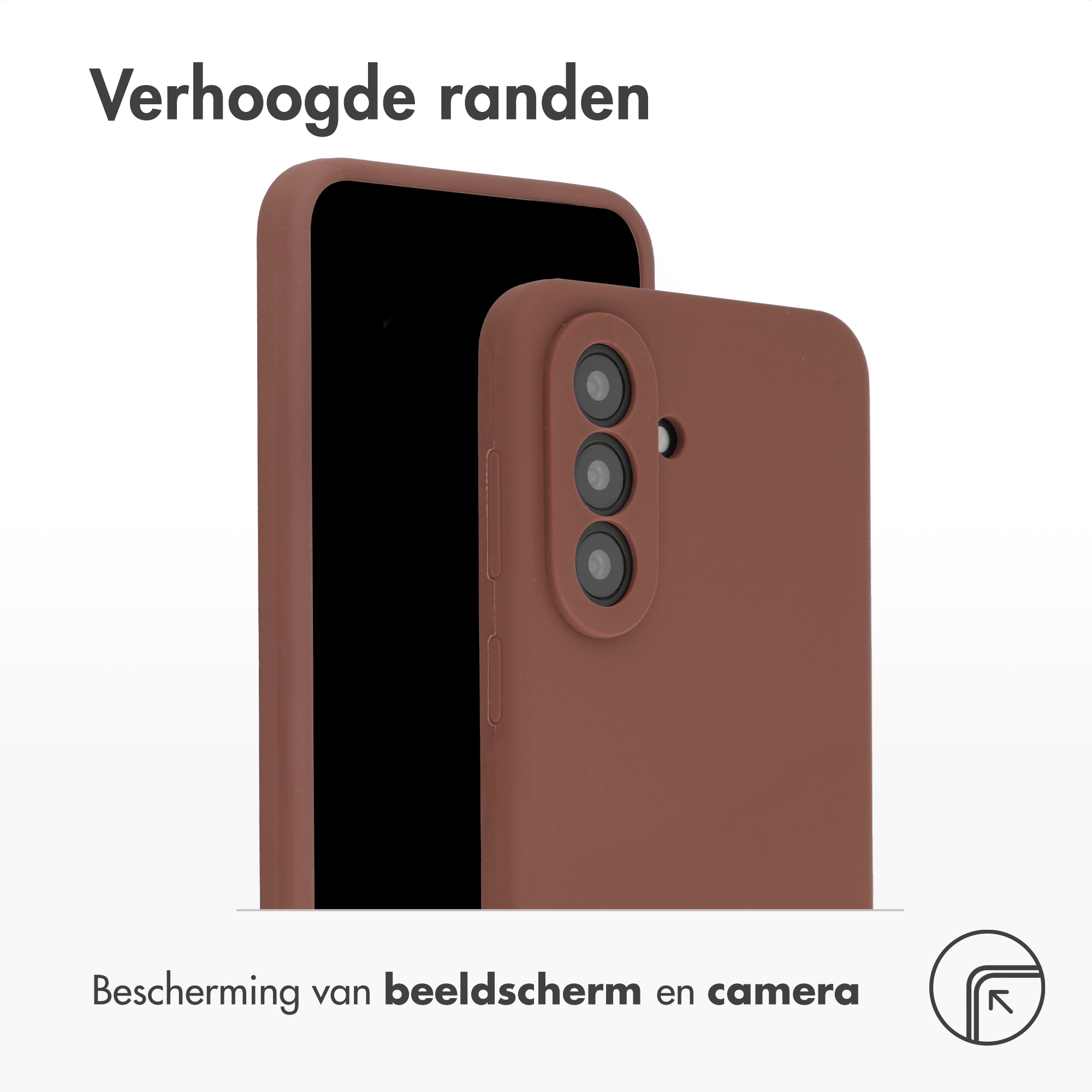 Ein braunes Handycase mit drei Kameralinsen und einem erhobenen Rand.