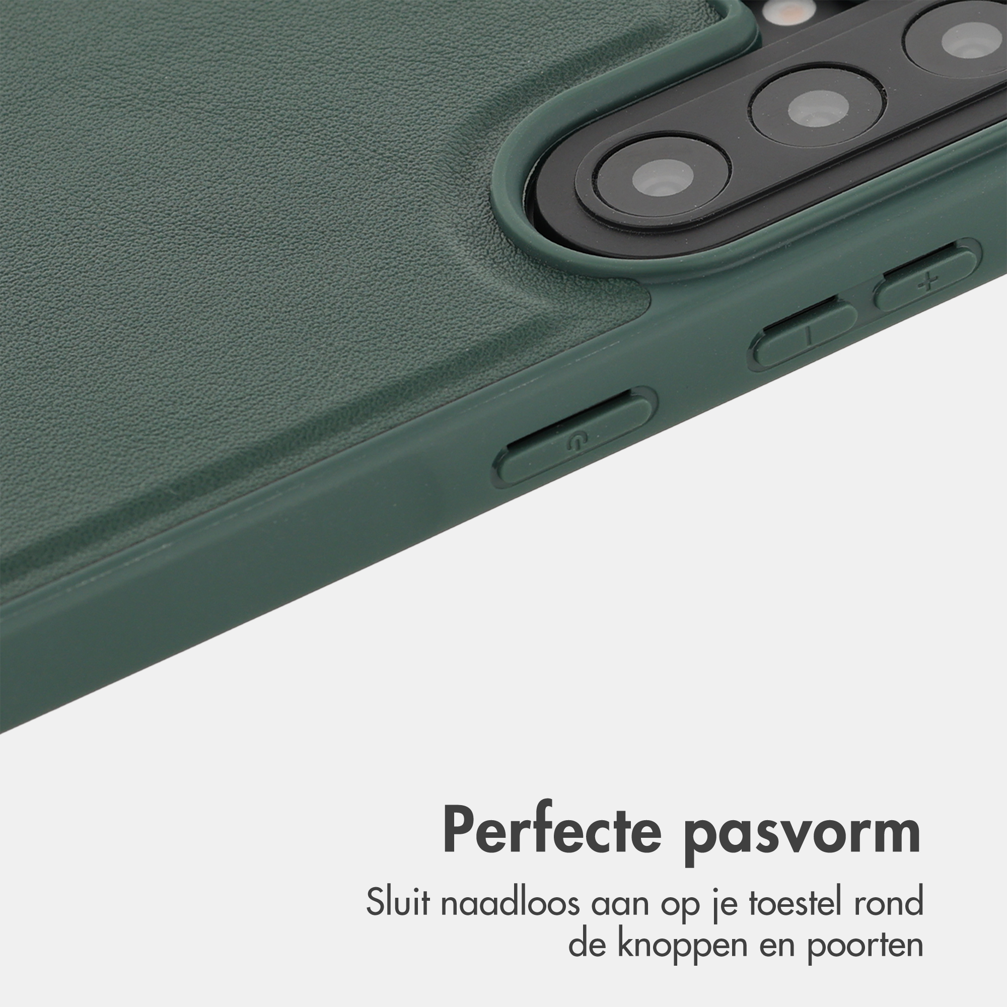Groene telefoonhoes met cameralens en zijknopjes.