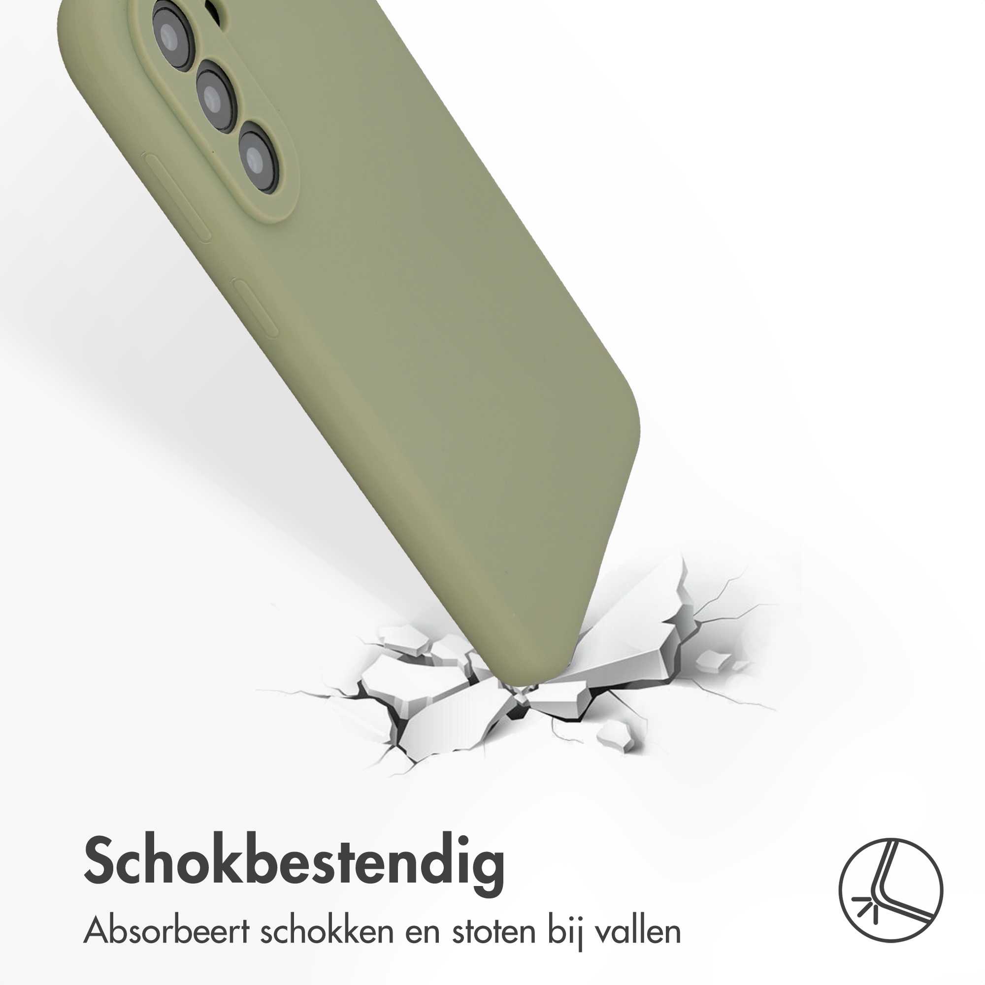 Grüne Handyhülle absorbiert Stöße auf zerbrochenem Boden.