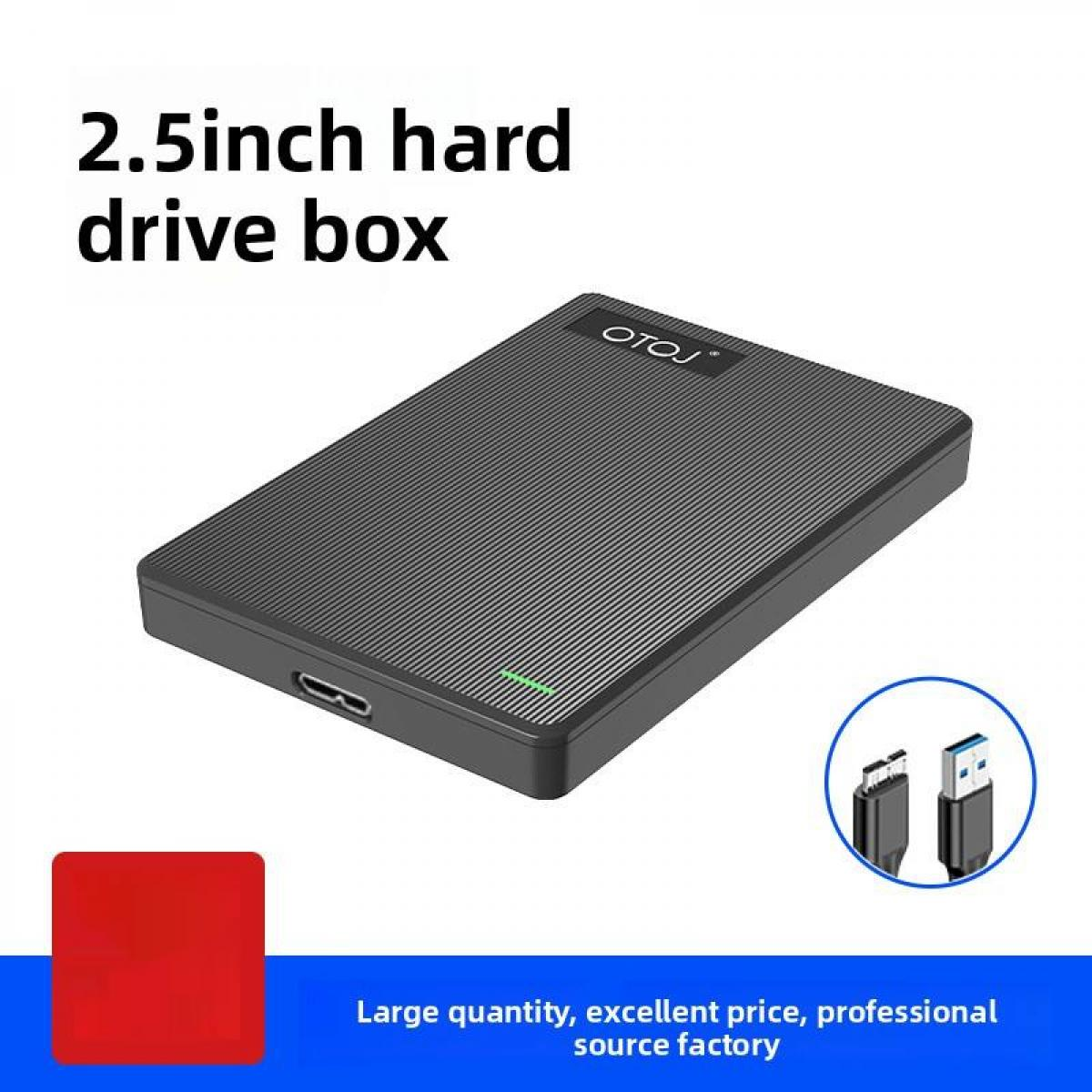 Schwarzes 2,5-Zoll-Festplattengehäuse mit gerillter Oberseite und USB-Anschluss.