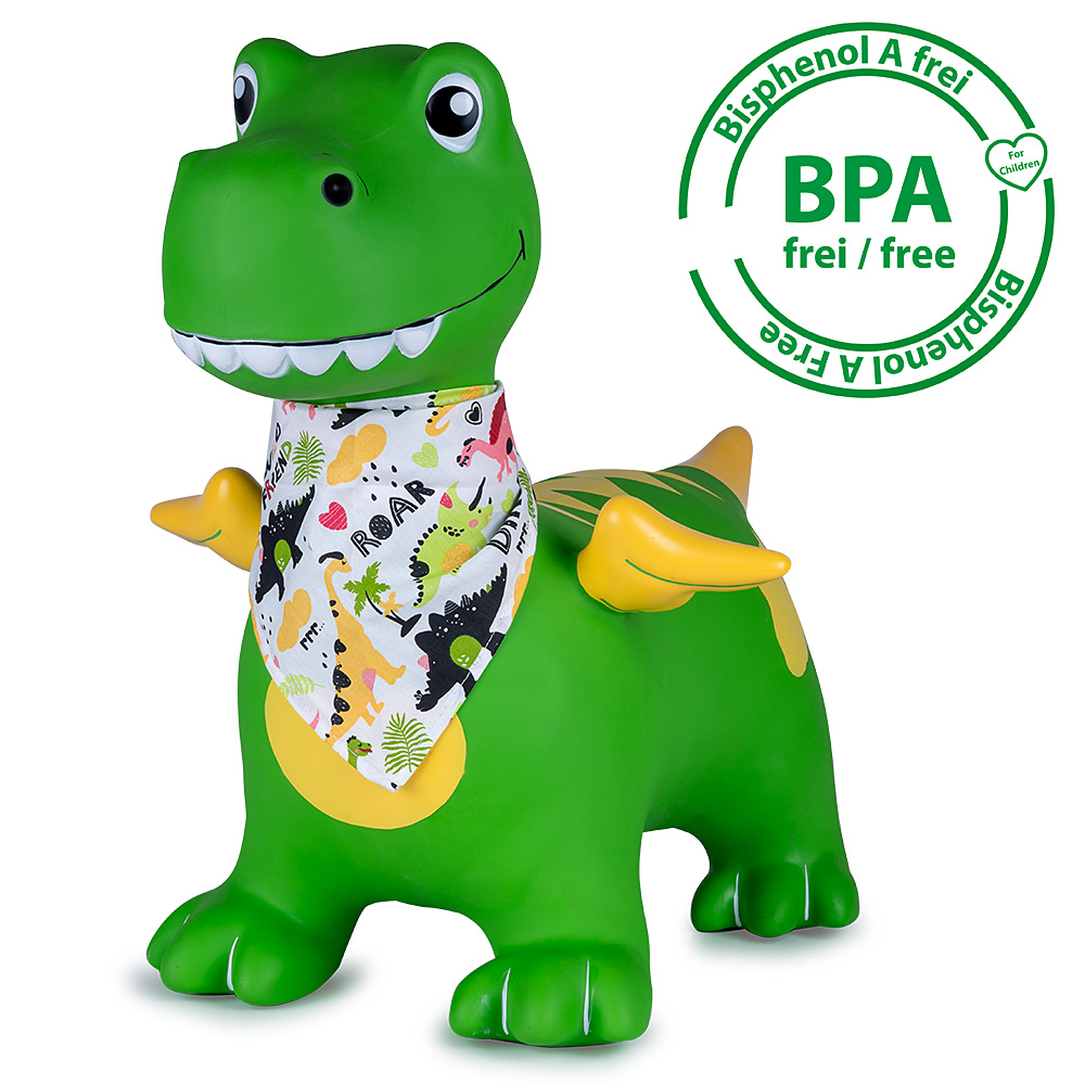 Grüner aufblasbarer Dinosaurier Spielzeug mit Halstuch, BPA-frei.