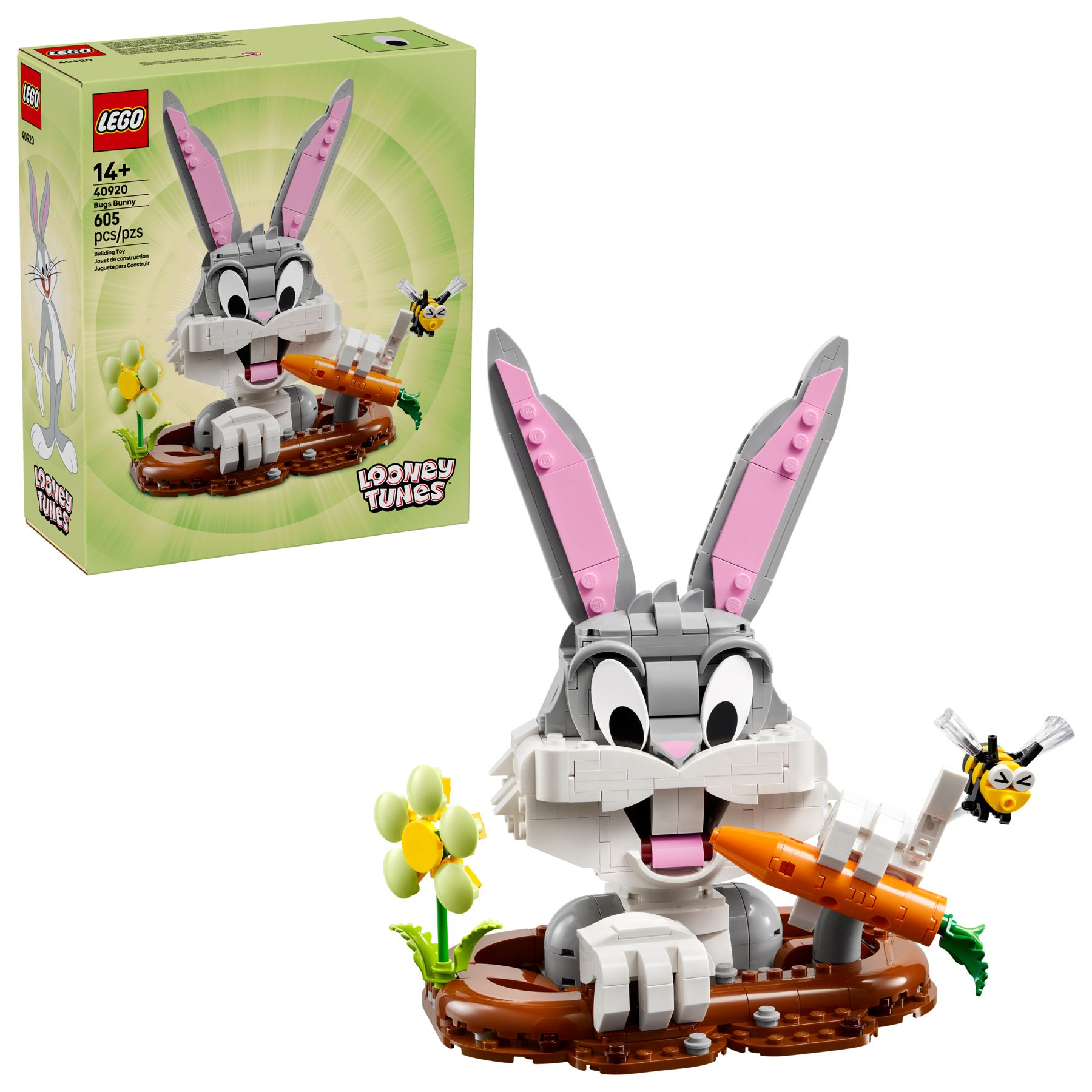 Bir havuç ve arı içeren Lego Bugs Bunny seti.
