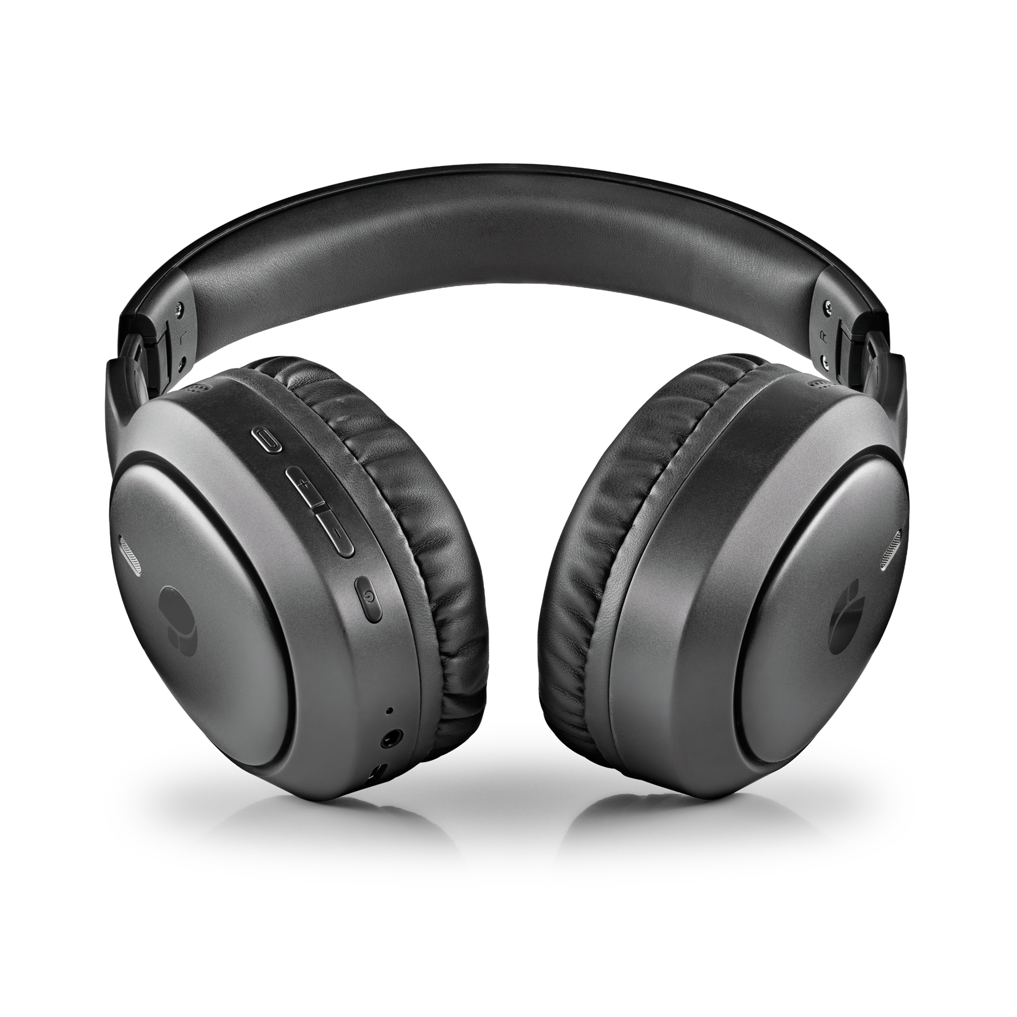 Cuffie nere over-ear con archetto e padiglioni imbottiti.