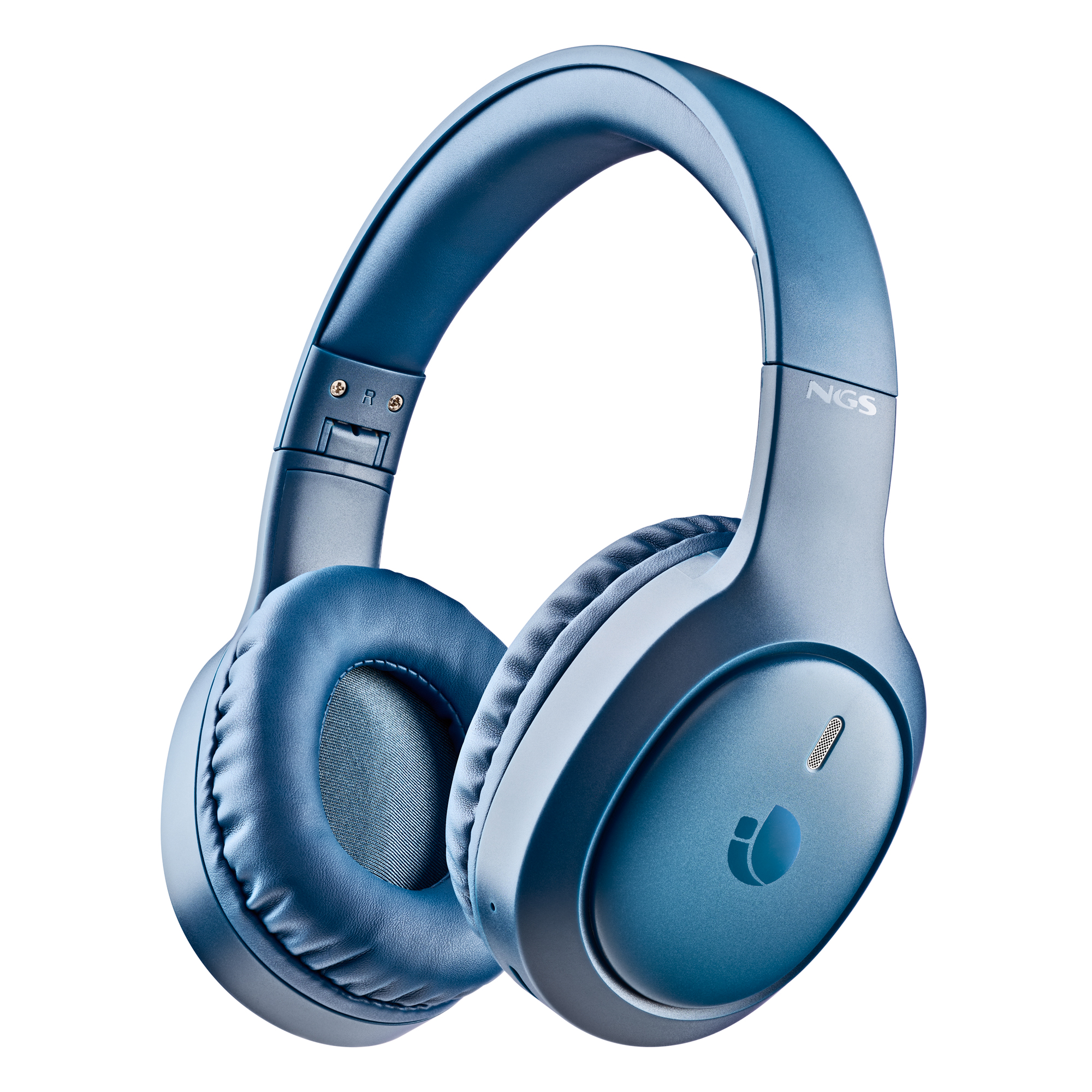 Cuffie blu over-ear con padiglioni imbottiti e archetto con logo NGS.