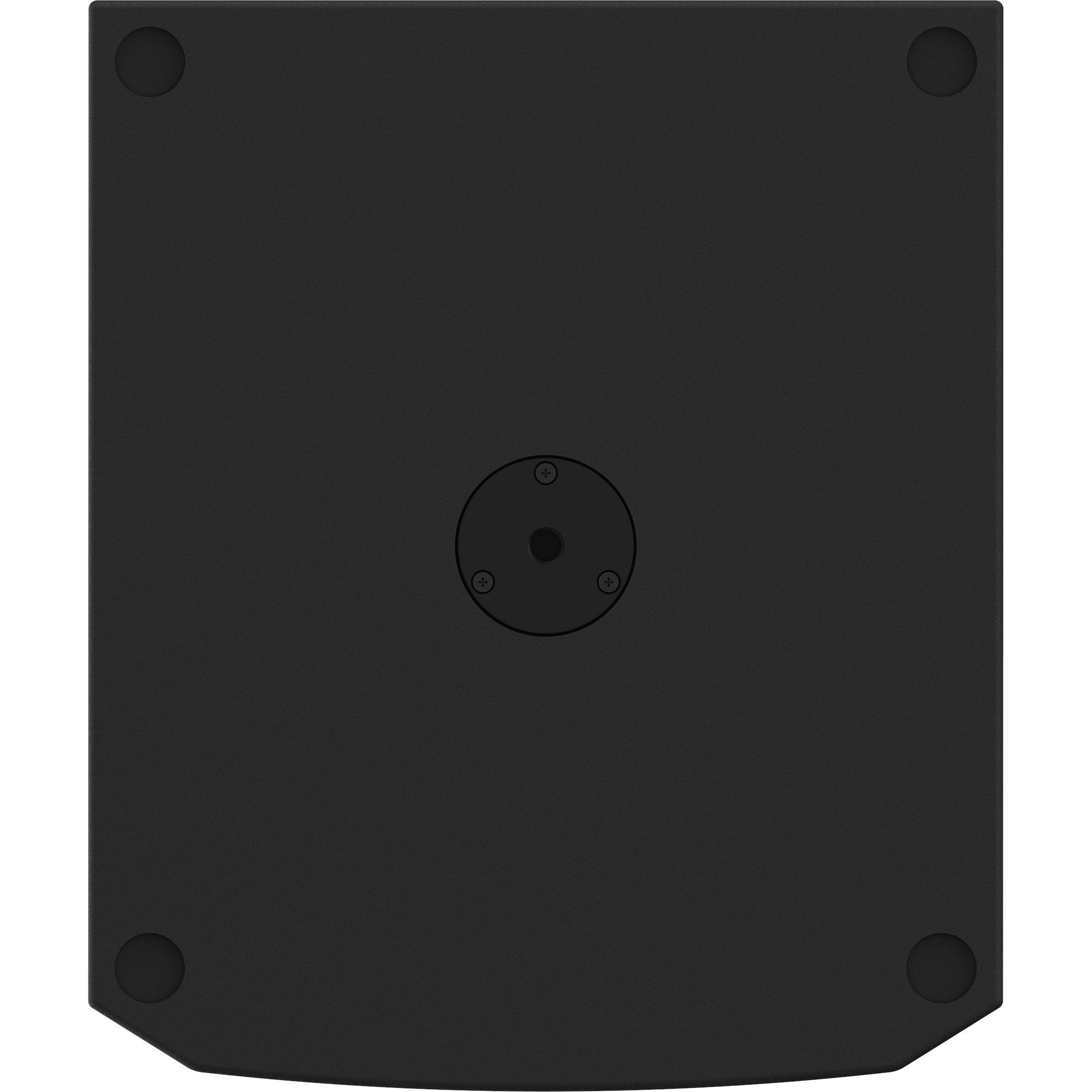 Black speaker bottom with four round feet and a central mounting plate.