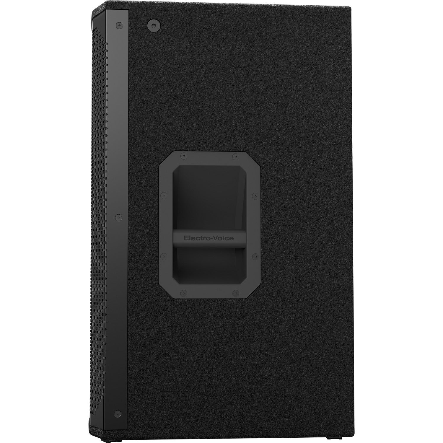 Black speaker with handle and "Electro-Voice" logo, side view.