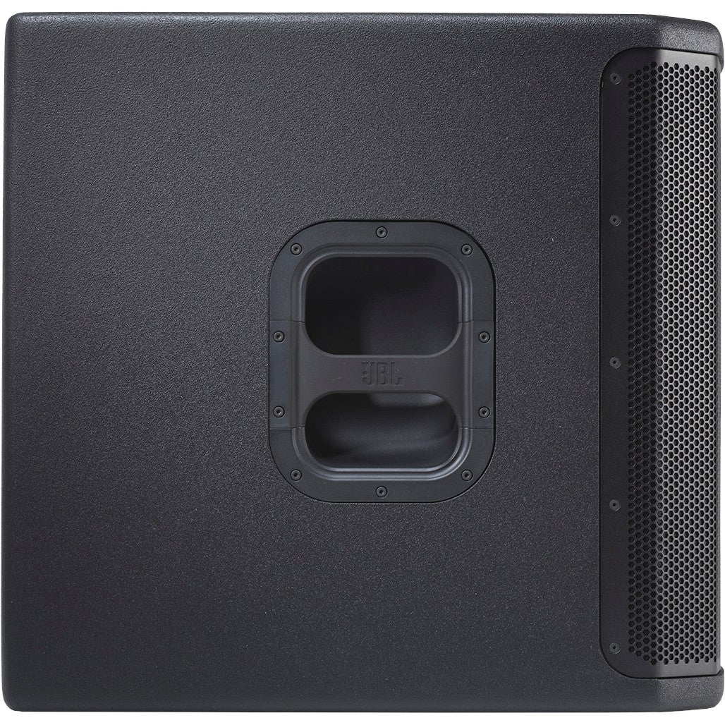 Black speaker with handle and grille